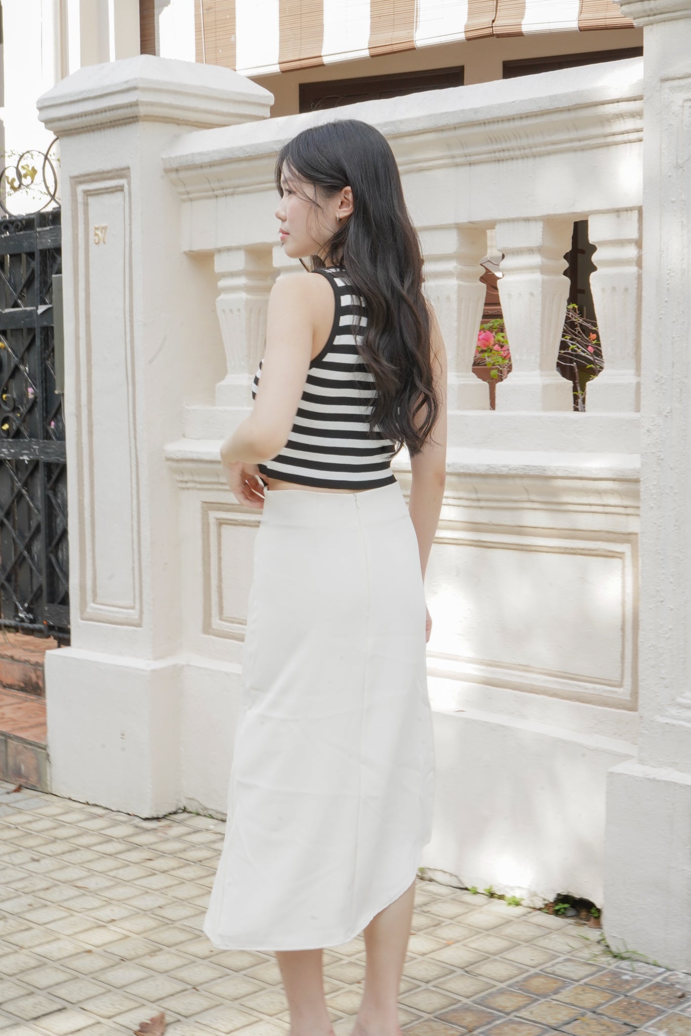 Celine Ruched Detailed Pencil Skirt (Beige)