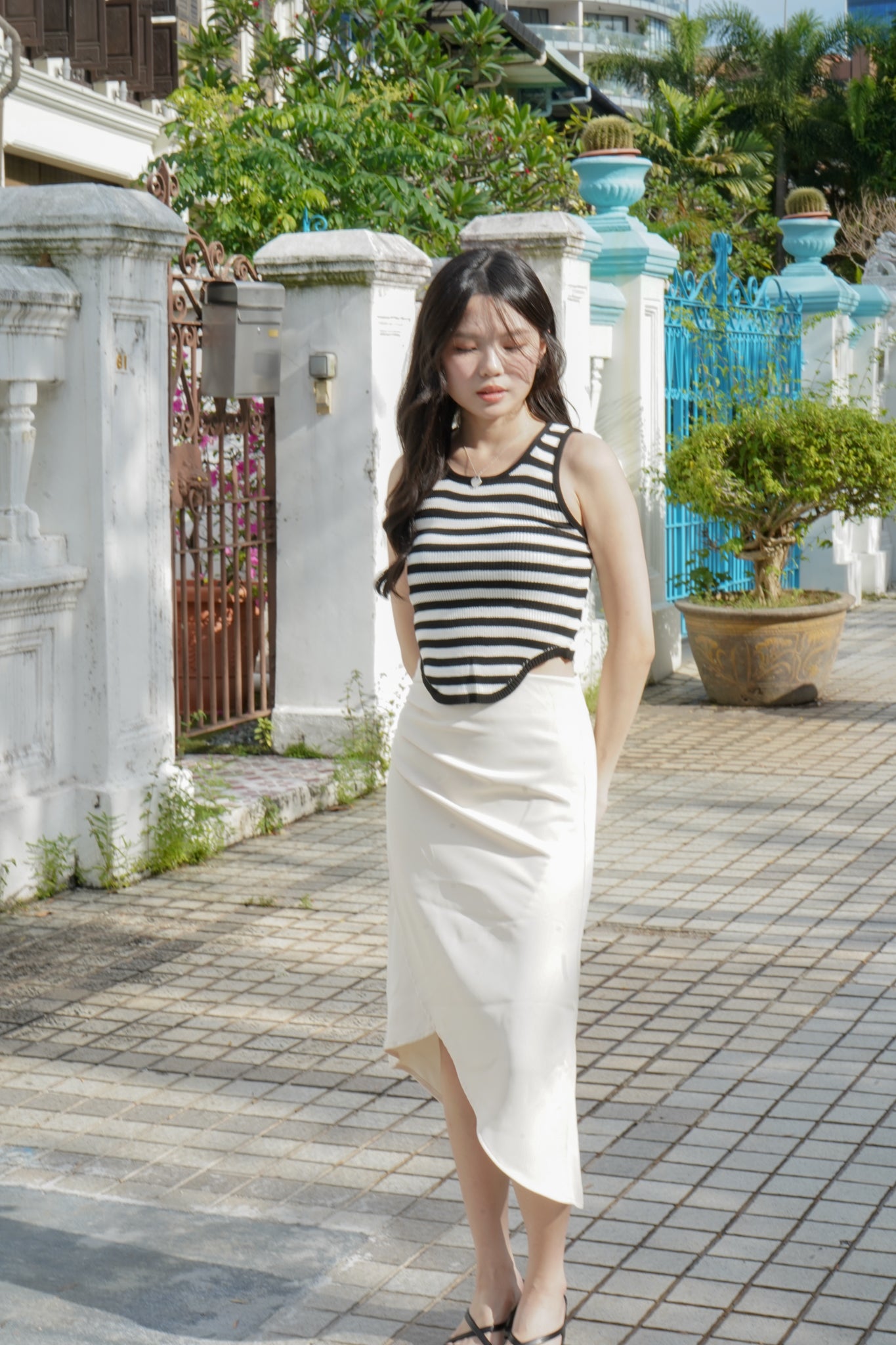 Celine Ruched Detailed Pencil Skirt (Beige)