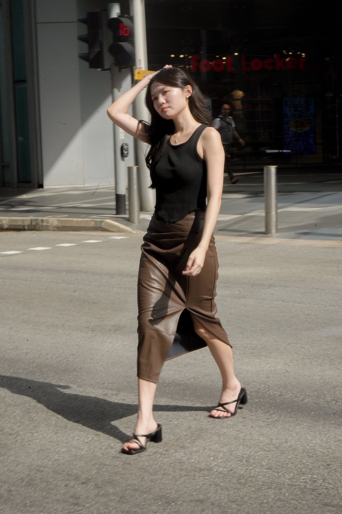 Emery Faux Leather Pencil Skirt (Dark brown)