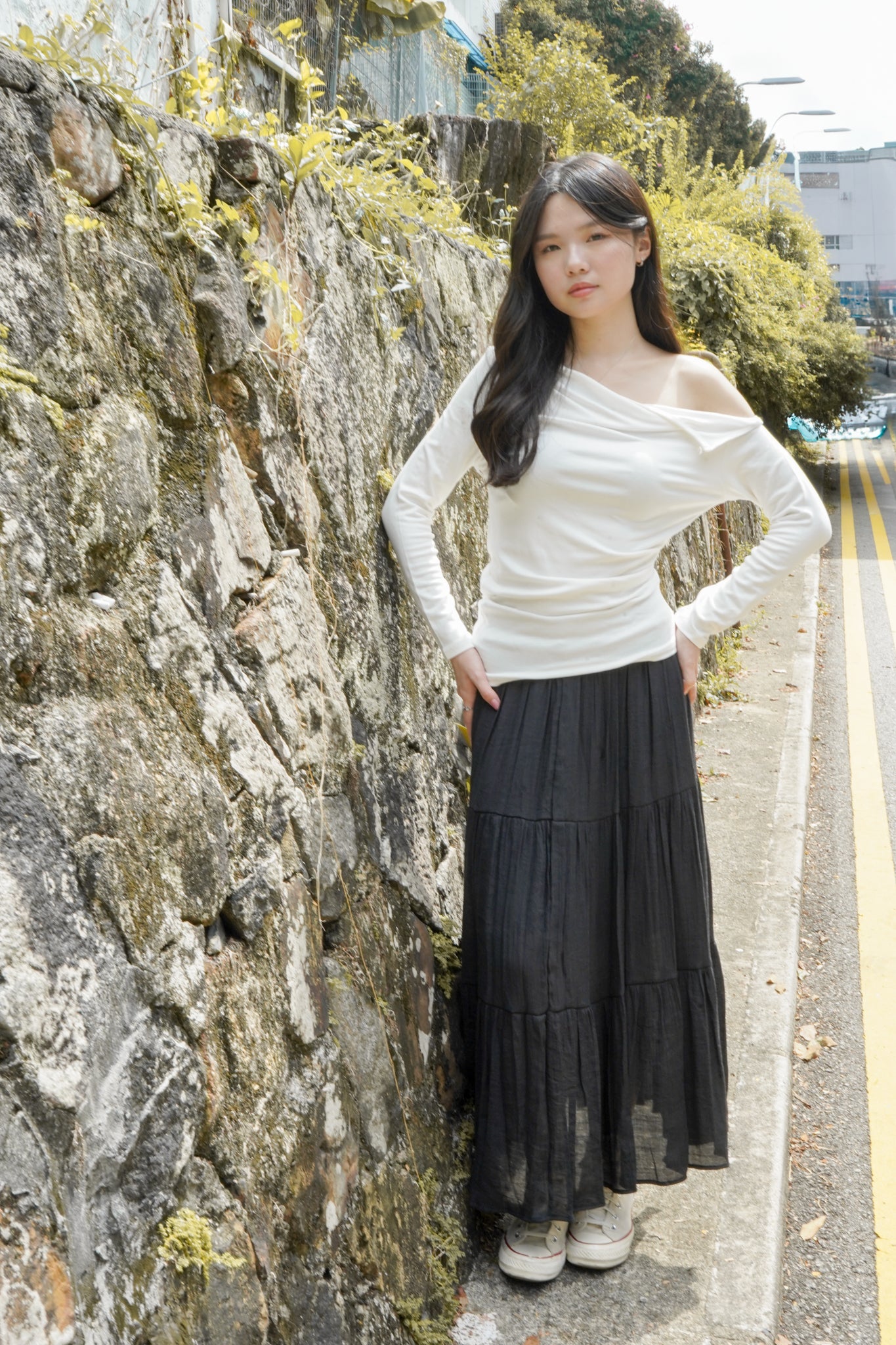Leah Linen Tiered Skirt (Black)