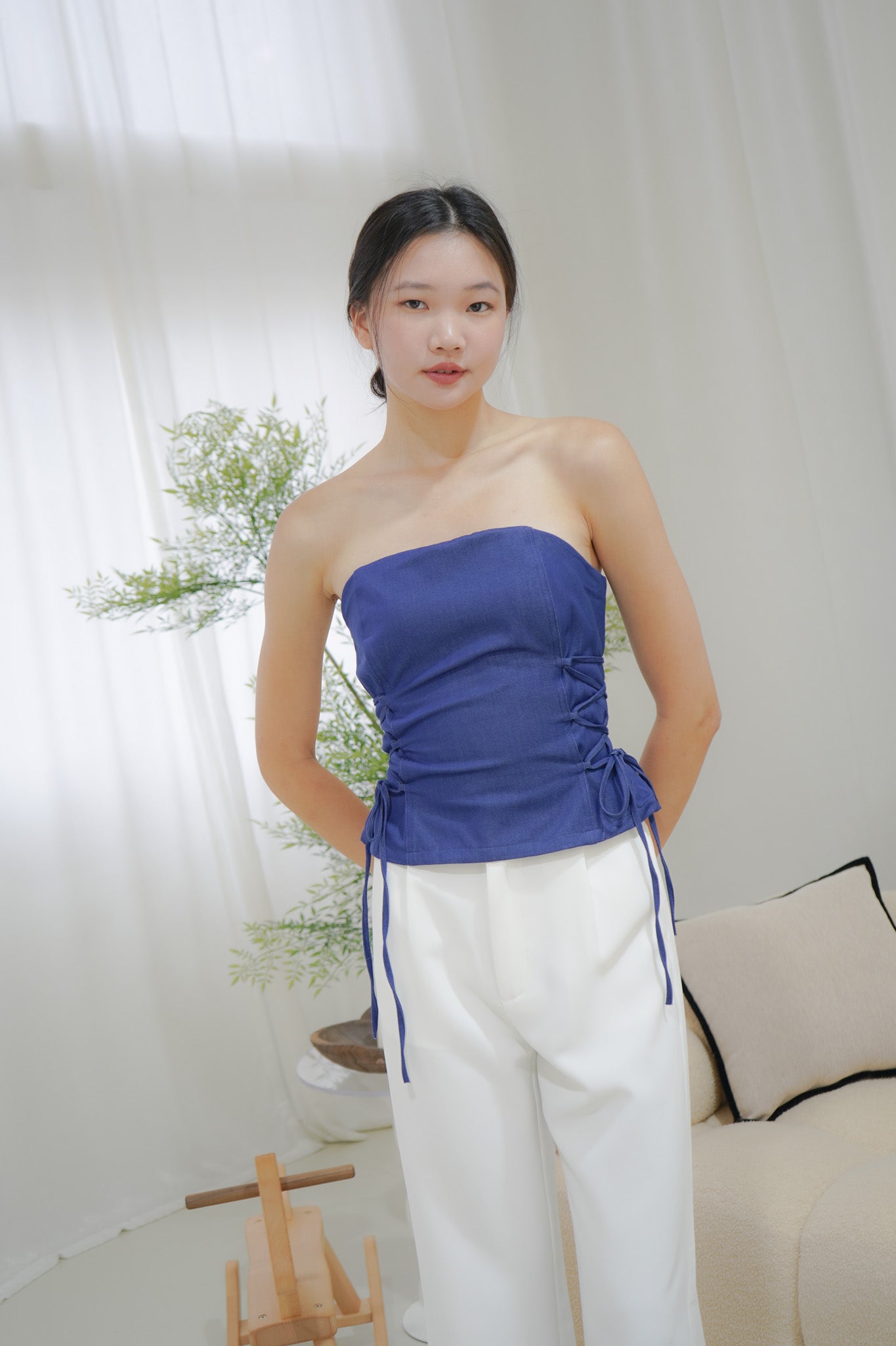 Dana Tube Top with Side Ties (Denim Blue)