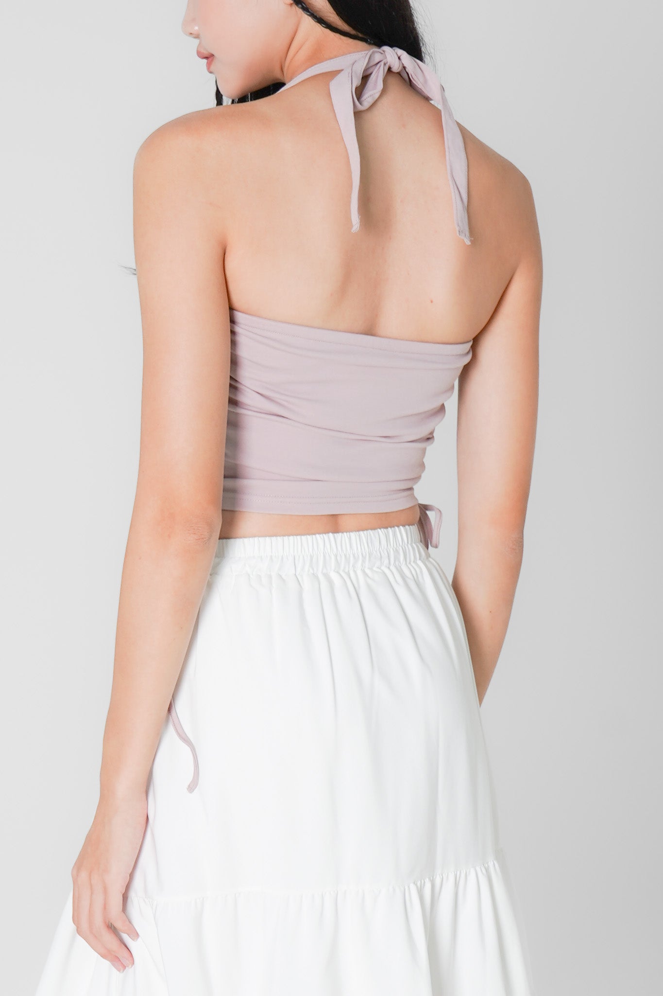 Poppy Padded Halterneck Top with Side Ruching (Dusty Lilac)