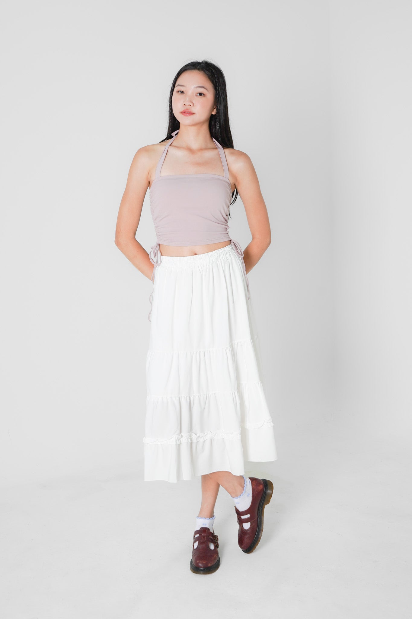 Poppy Padded Halterneck Top with Side Ruching (Dusty Lilac)