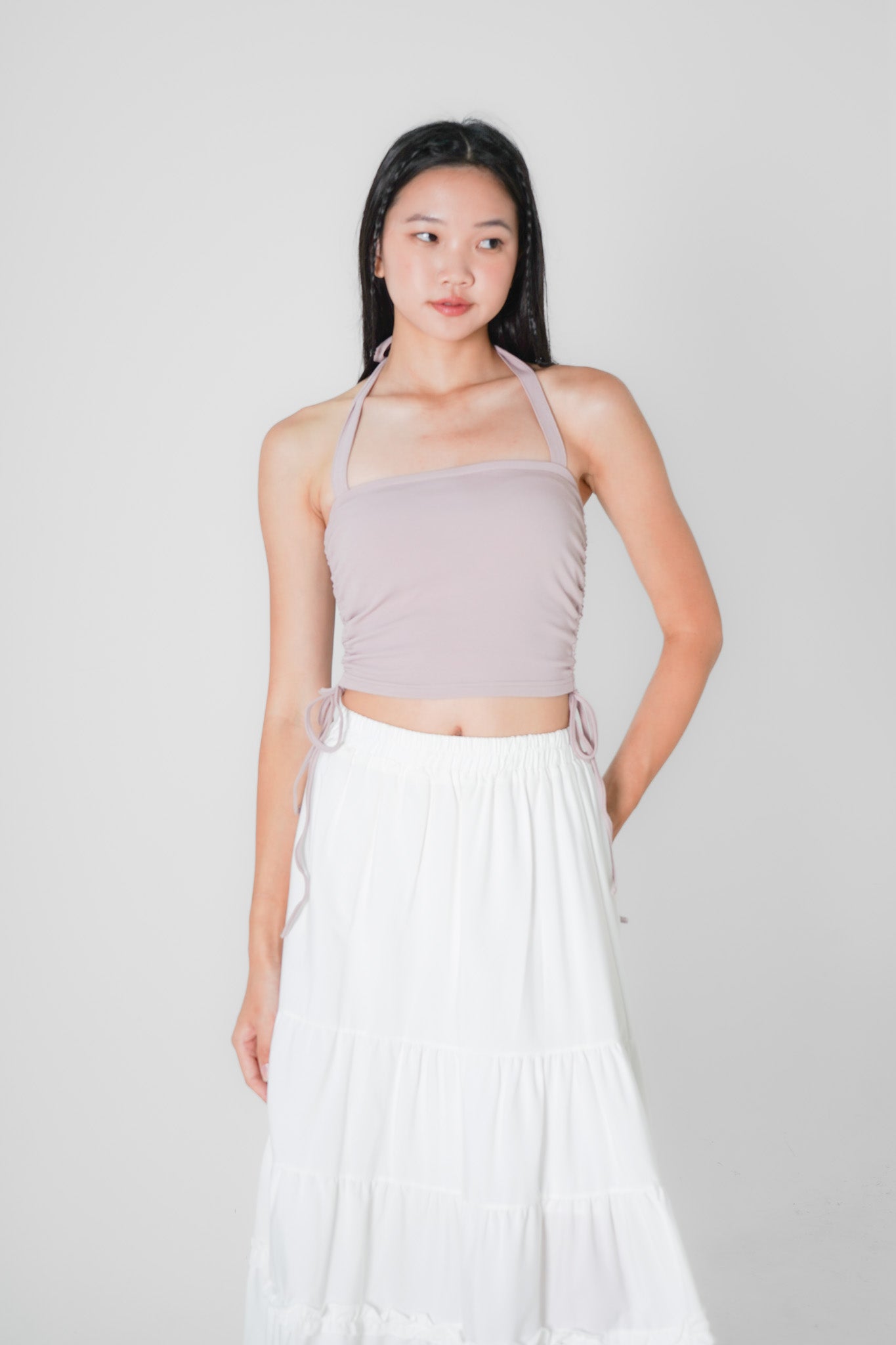Poppy Padded Halterneck Top with Side Ruching (Dusty Lilac)