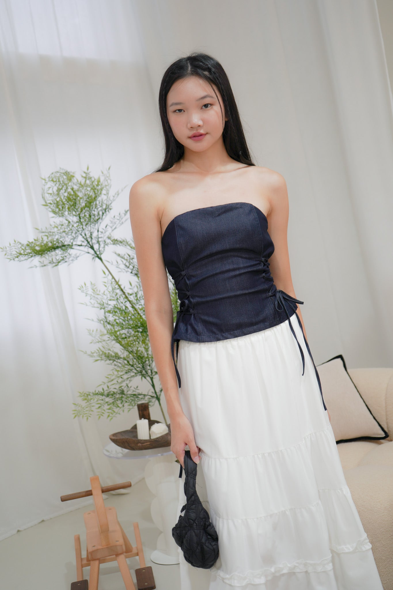 Dana Tube Top with Side Ties (Dark denim)