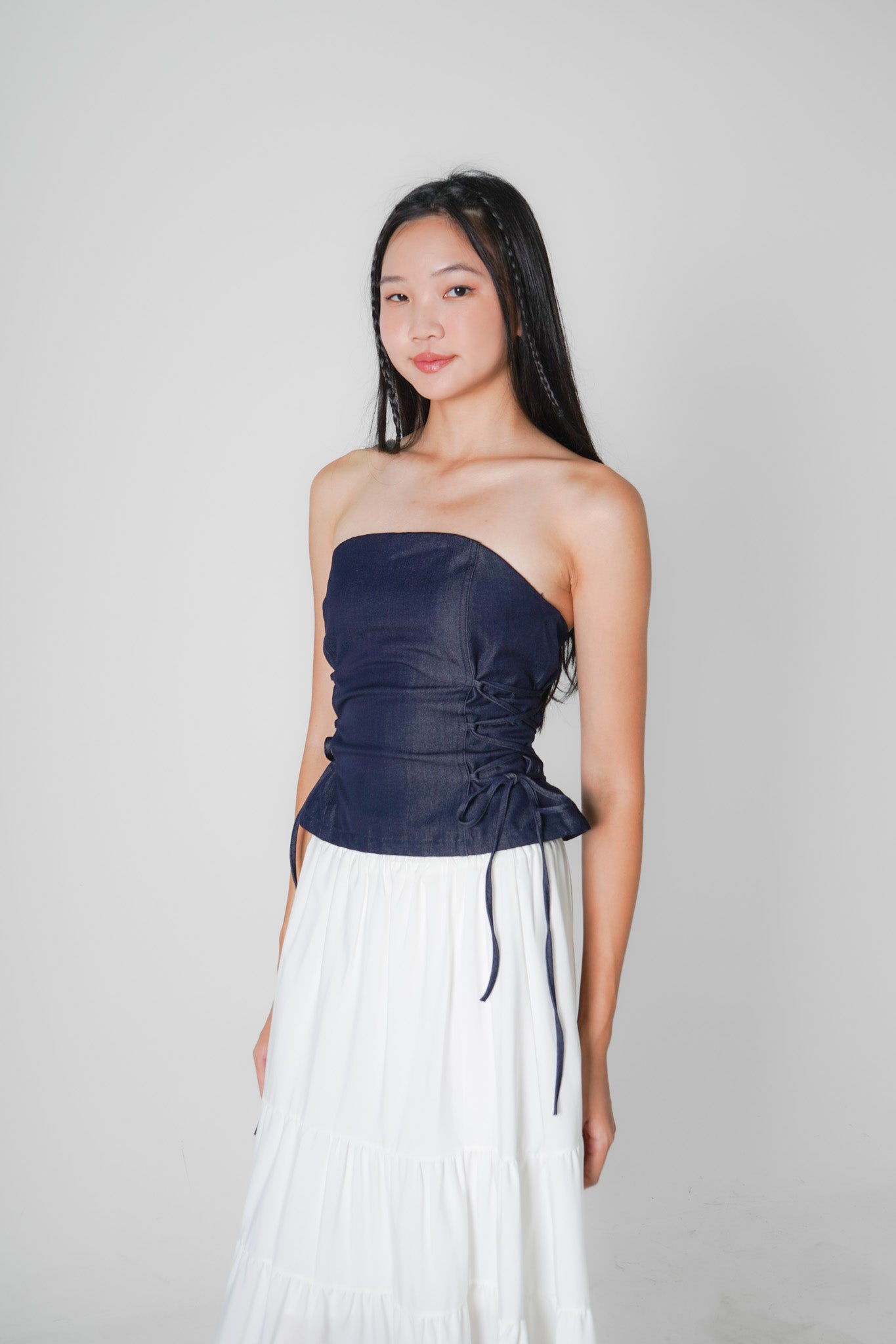 Dana Tube Top with Side Ties (Dark denim)