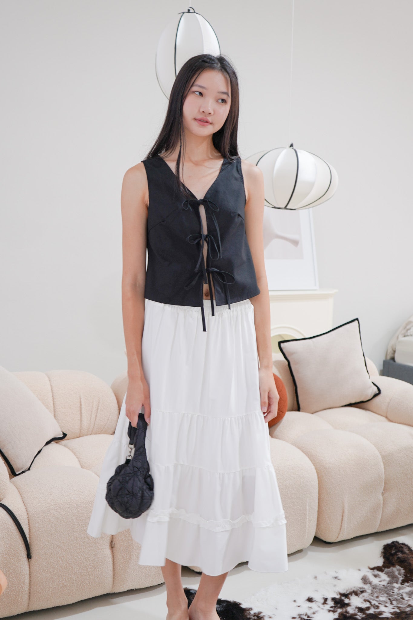 Tien Tiered Maxi Skirt (White)