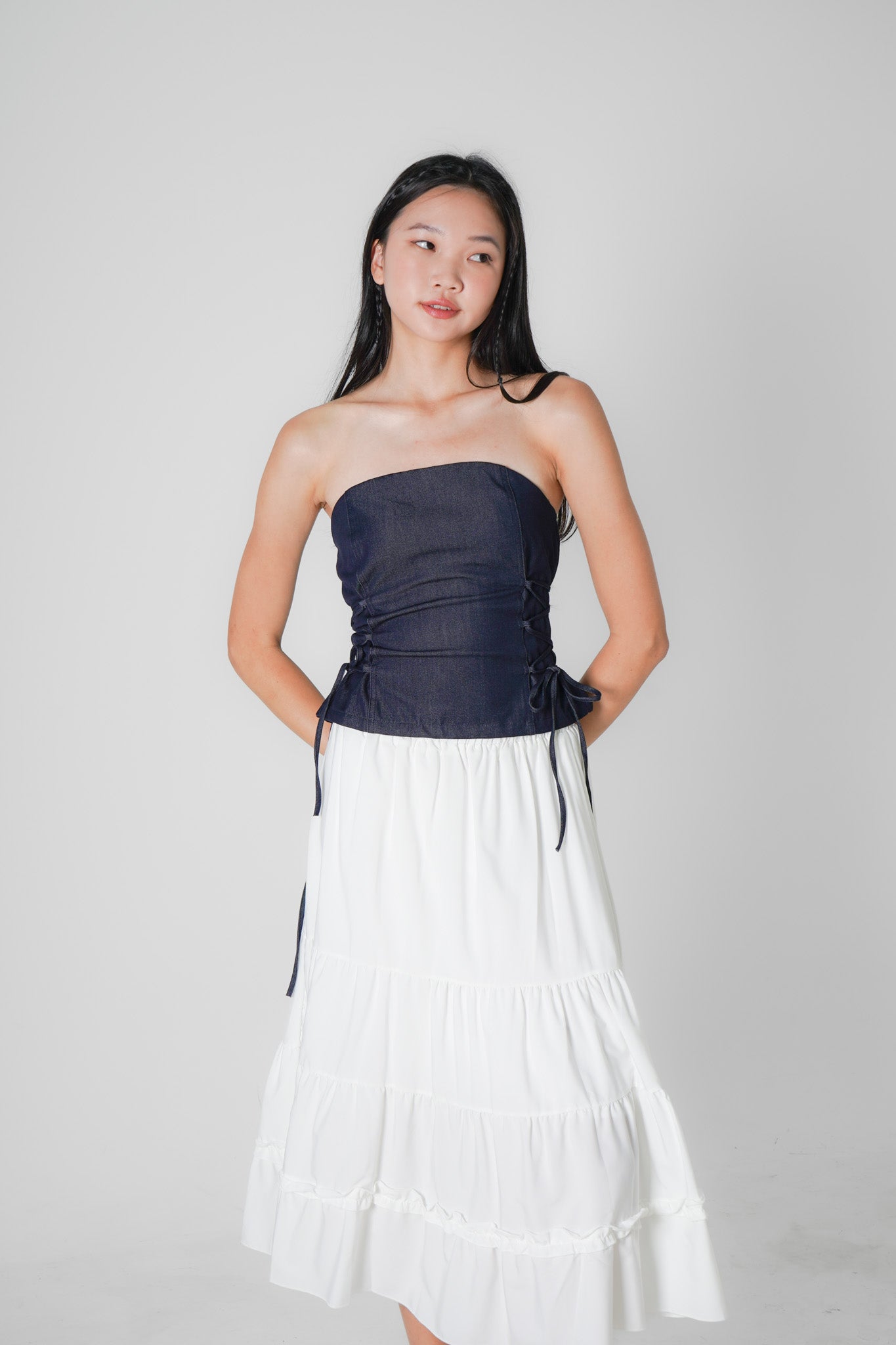 Dana Tube Top with Side Ties (Dark denim)
