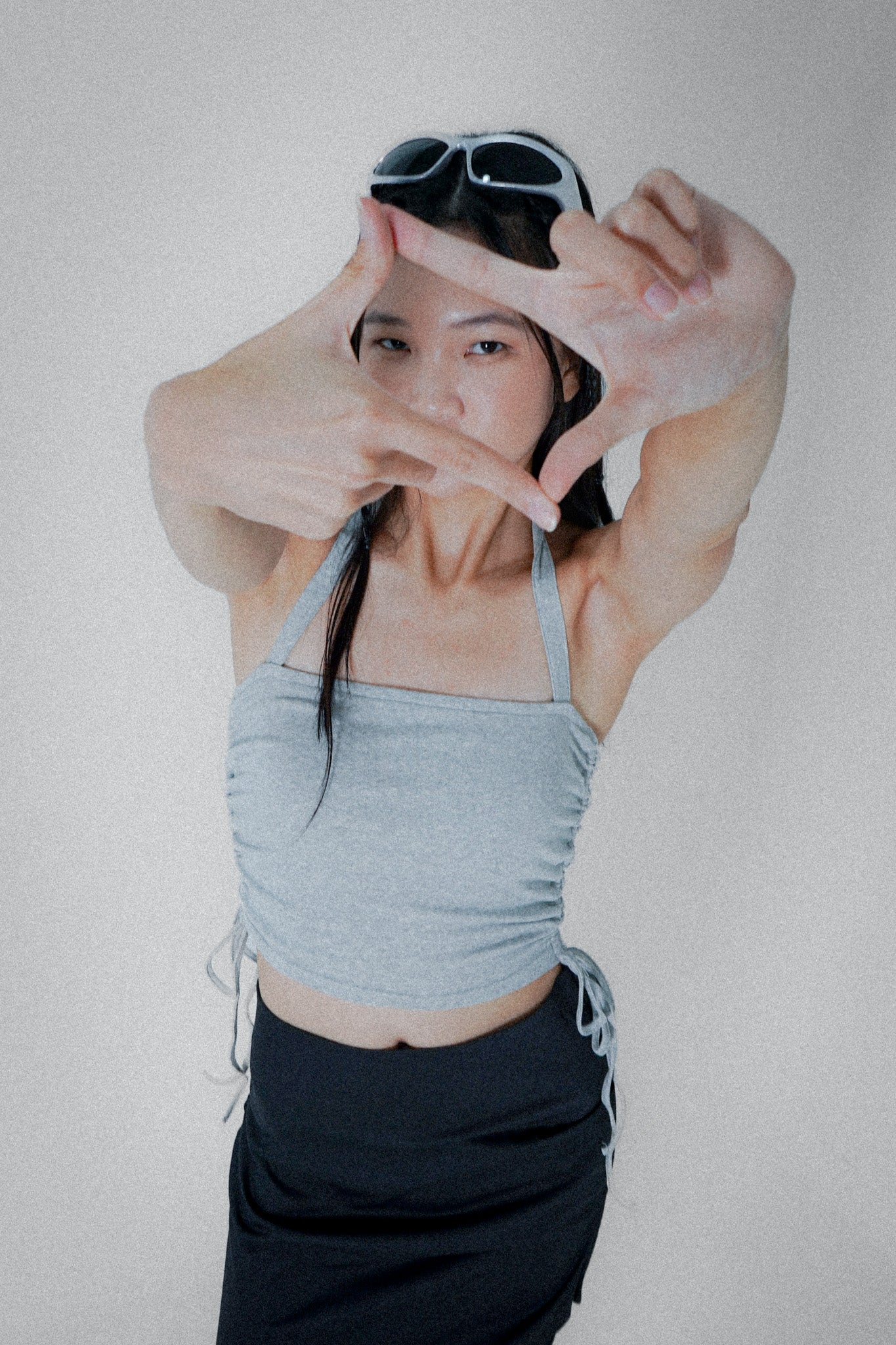Poppy Padded Halterneck Top with Side Ruching (Heather grey)