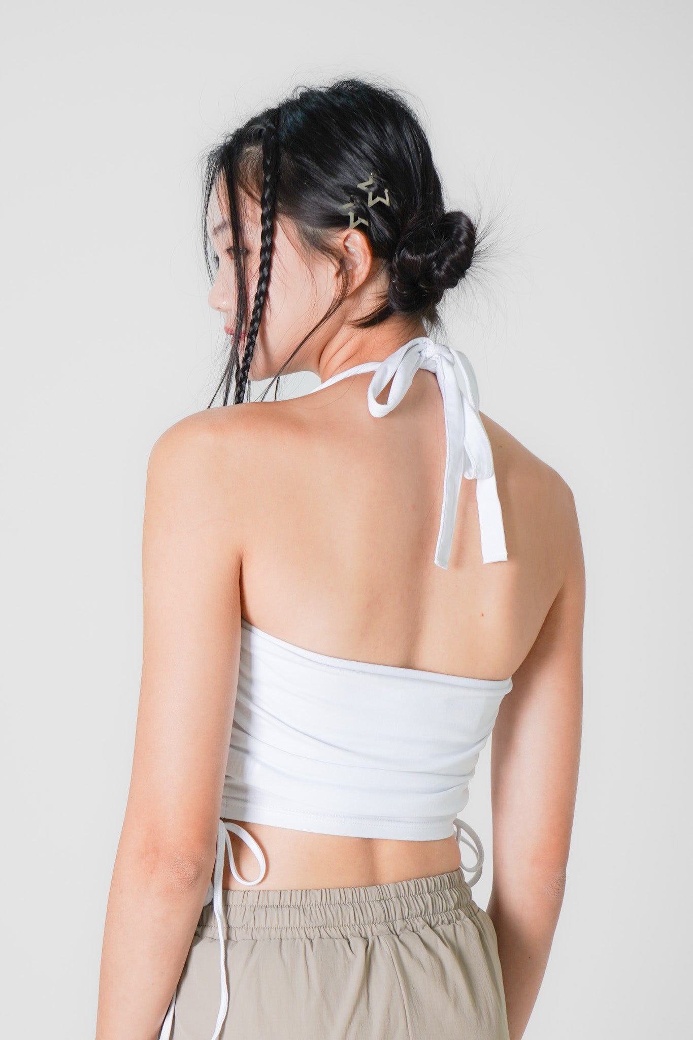 Poppy Padded Halterneck Top with Side Ruching (White)