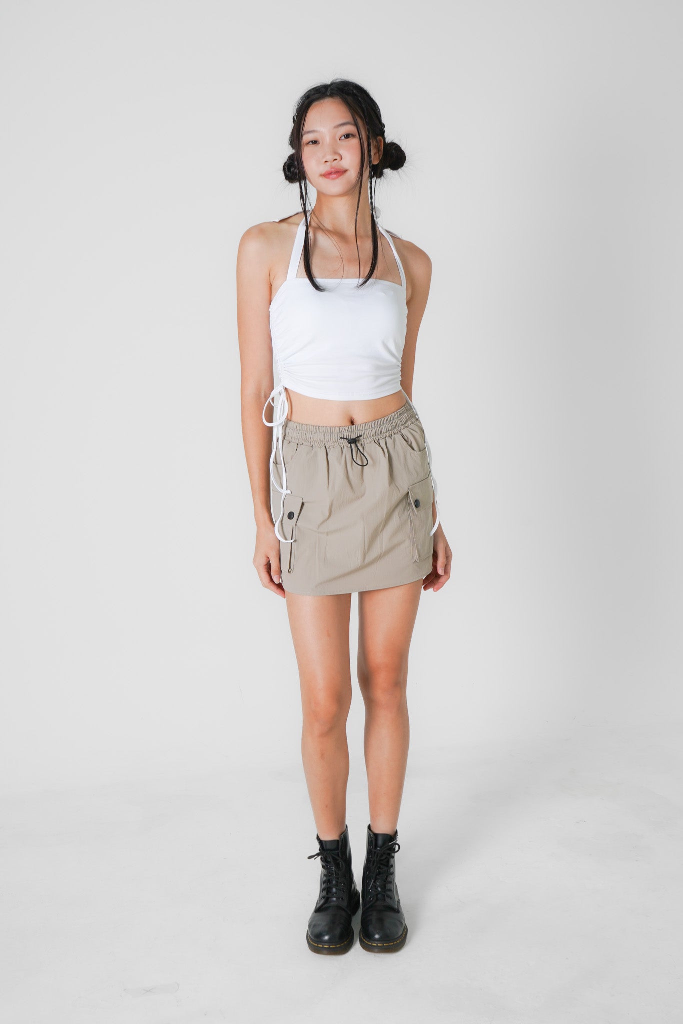 Poppy Padded Halterneck Top with Side Ruching (White)