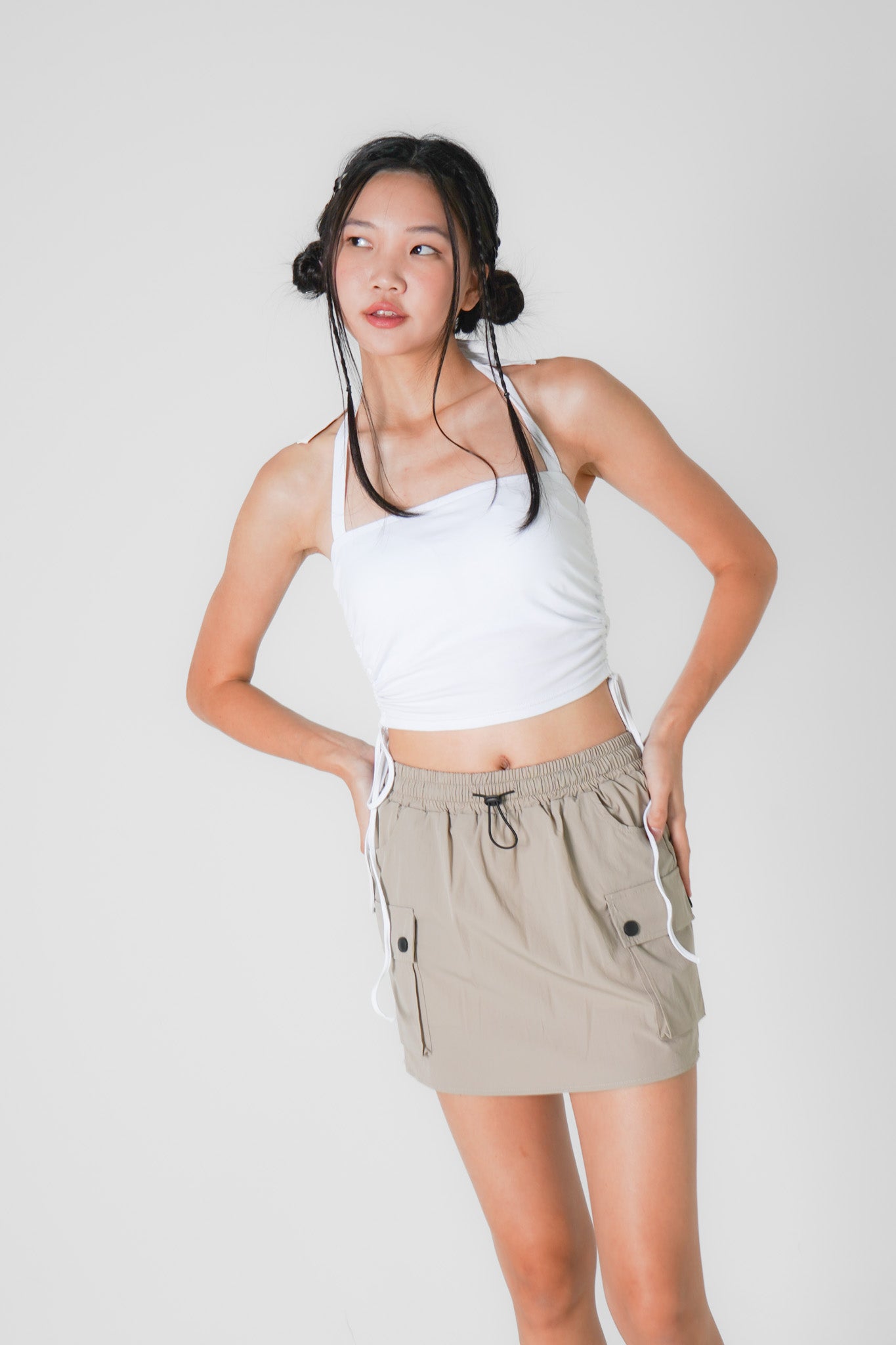Poppy Padded Halterneck Top with Side Ruching (White)