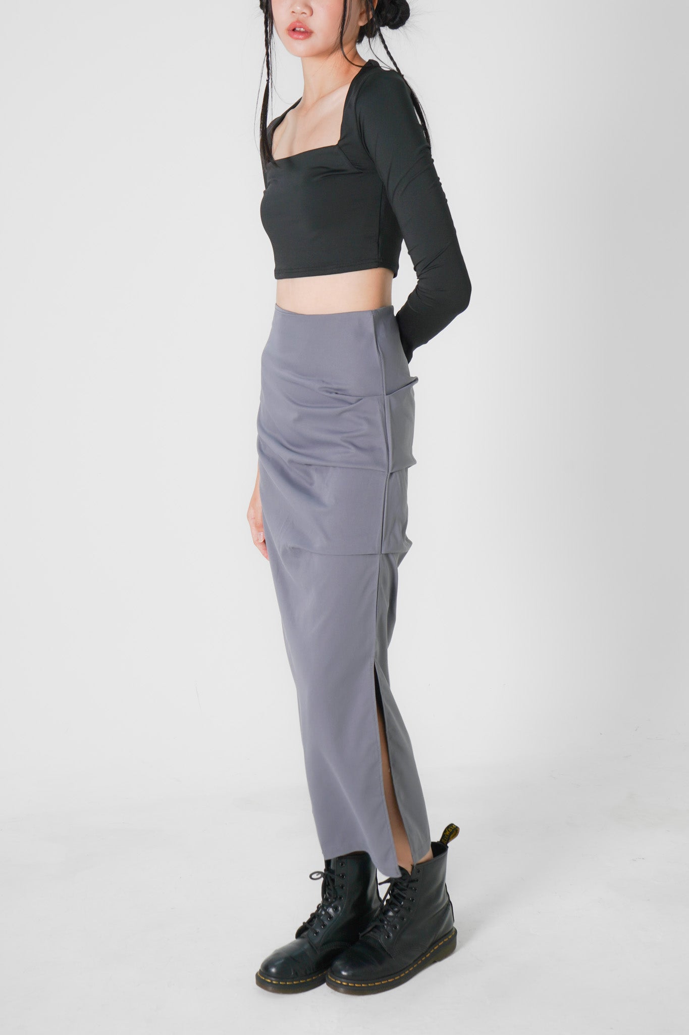 Aniya Pencil Maxi Skirt (Grey)