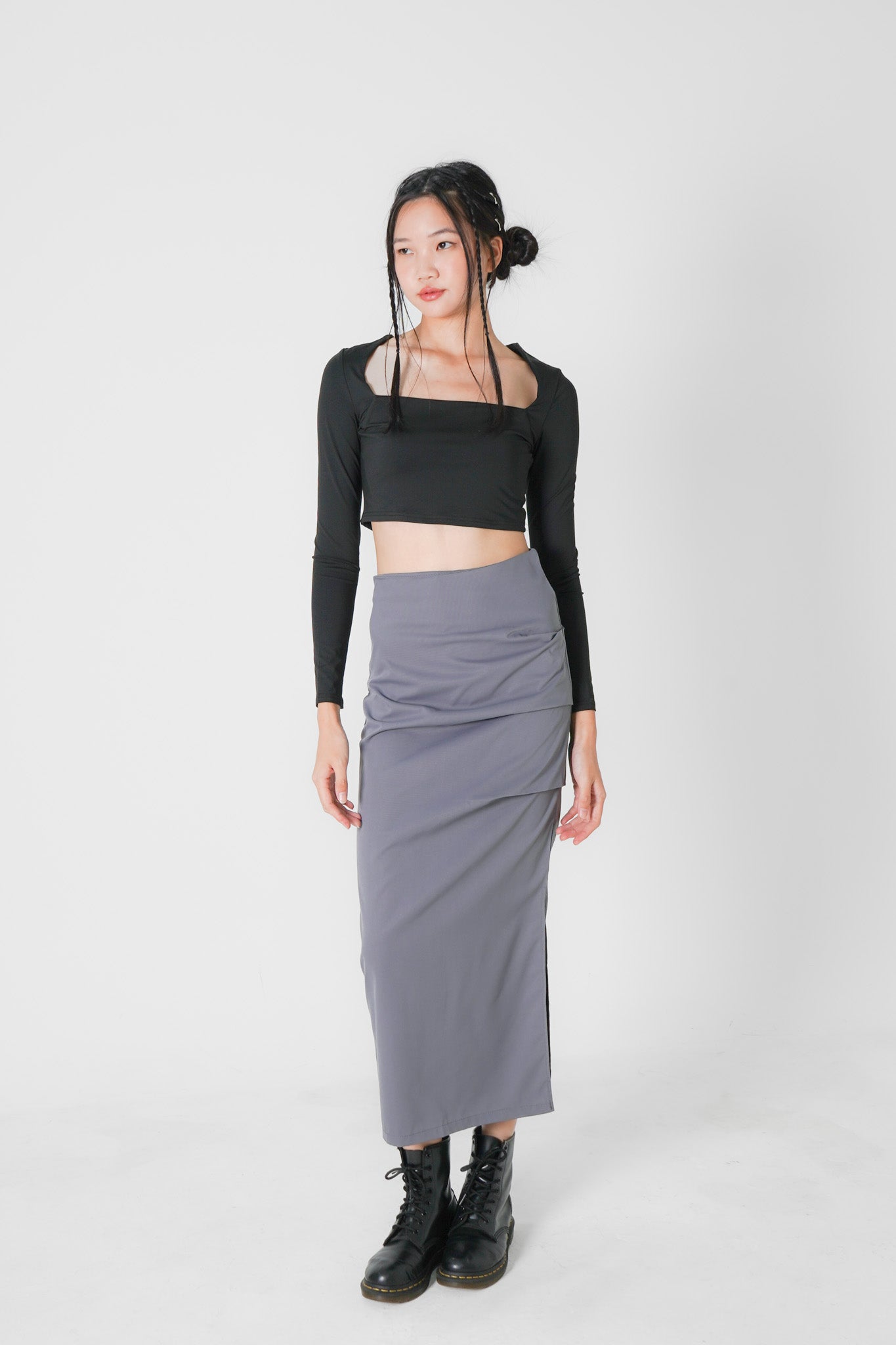Aniya Pencil Maxi Skirt (Grey)