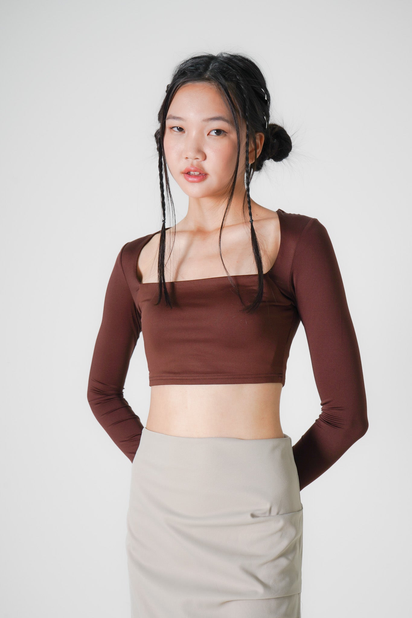 Shea long sleeve crop top (Mocha)