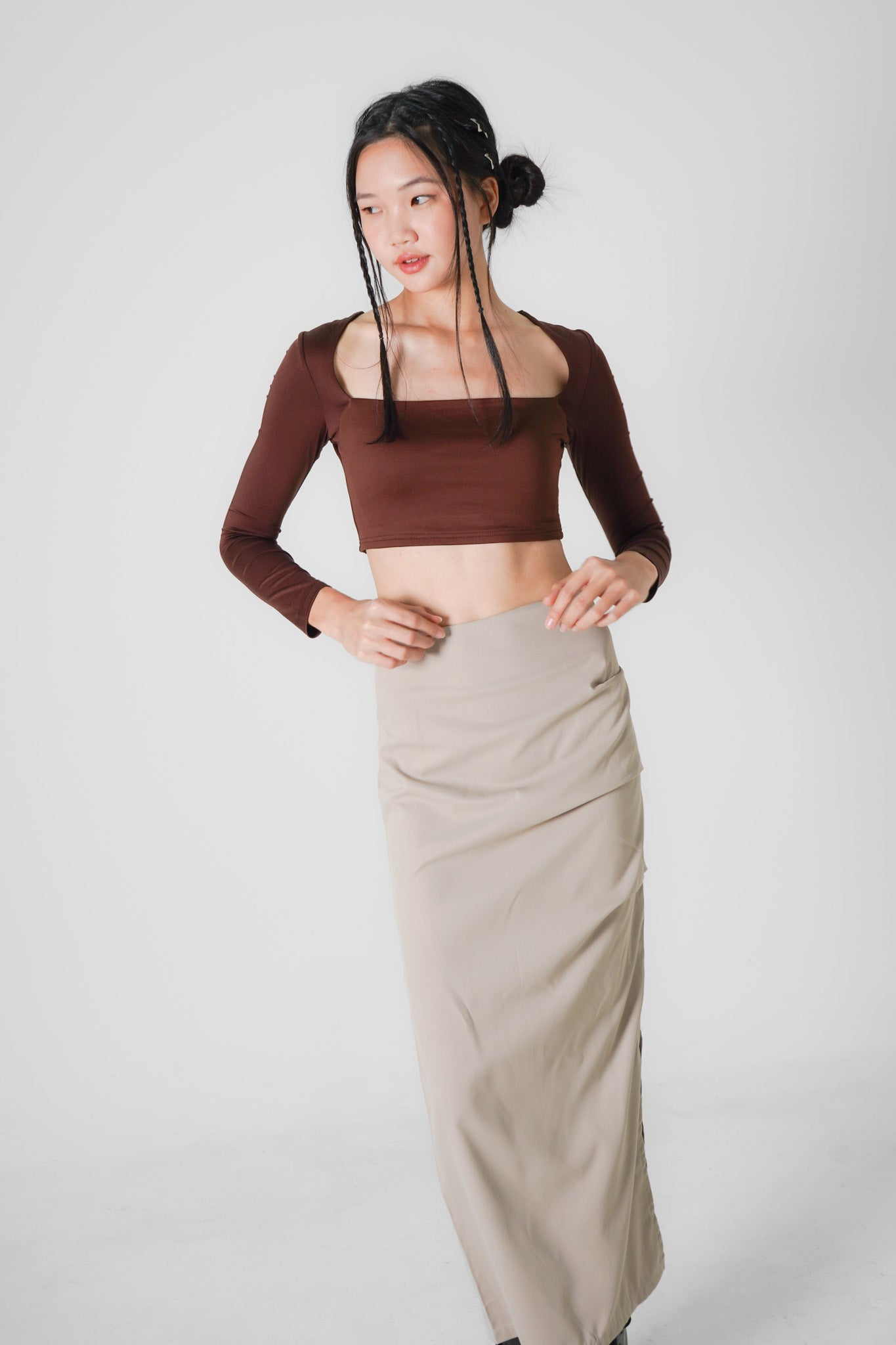 Aniya Pencil Maxi Skirt (Khaki)