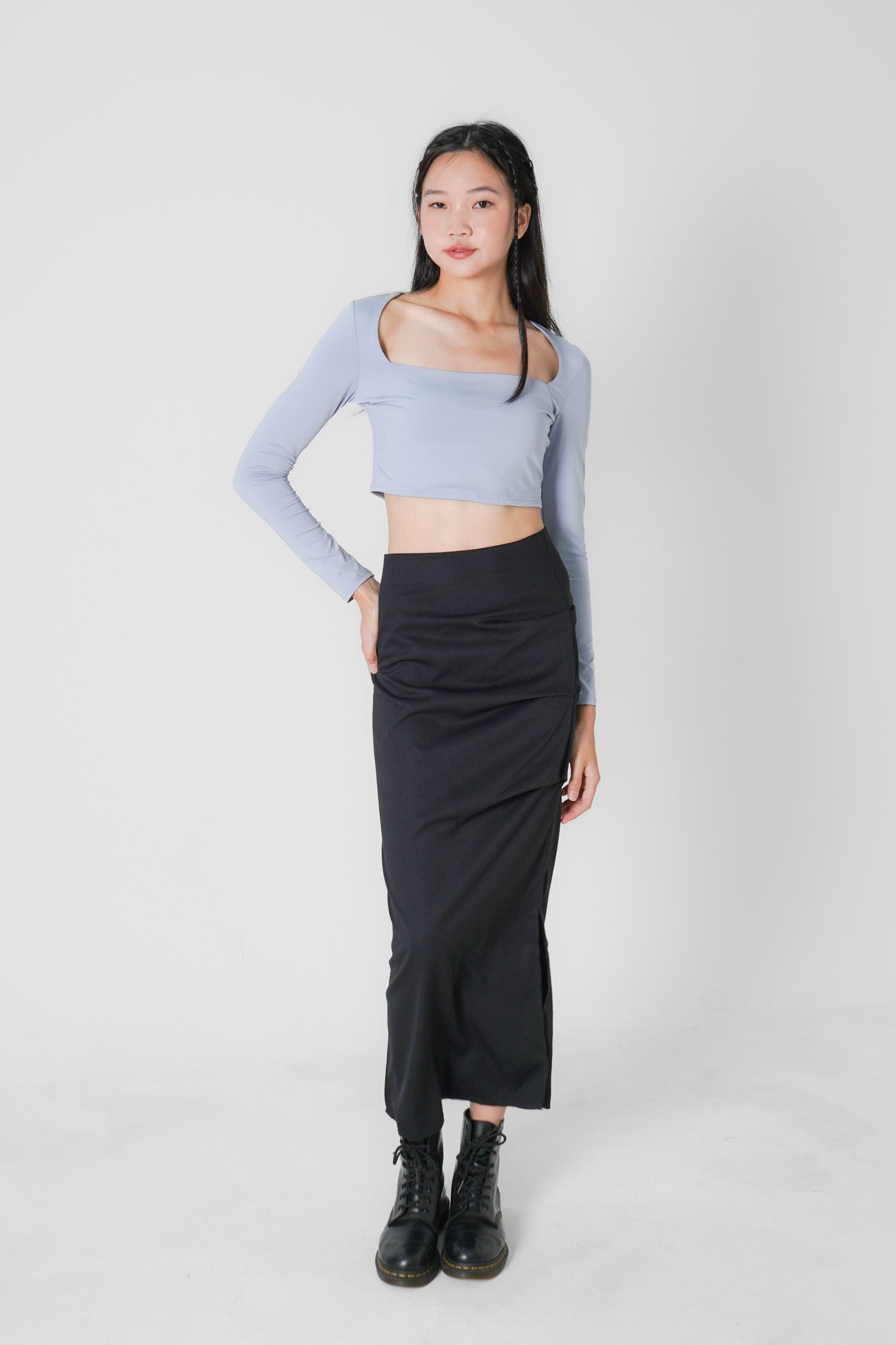Shea long sleeve crop top (Lilac blue)