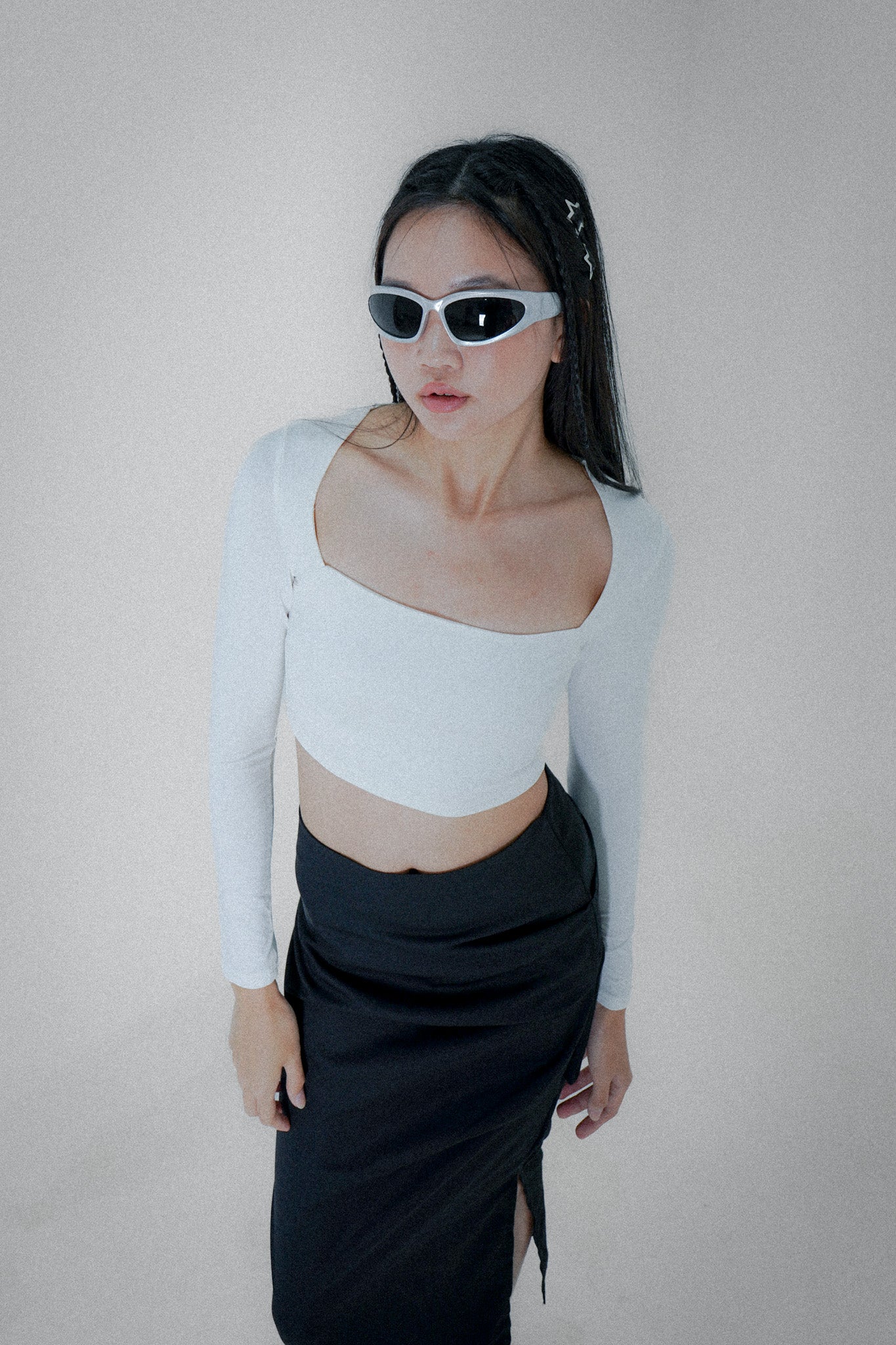 Shea long sleeve crop top (White)