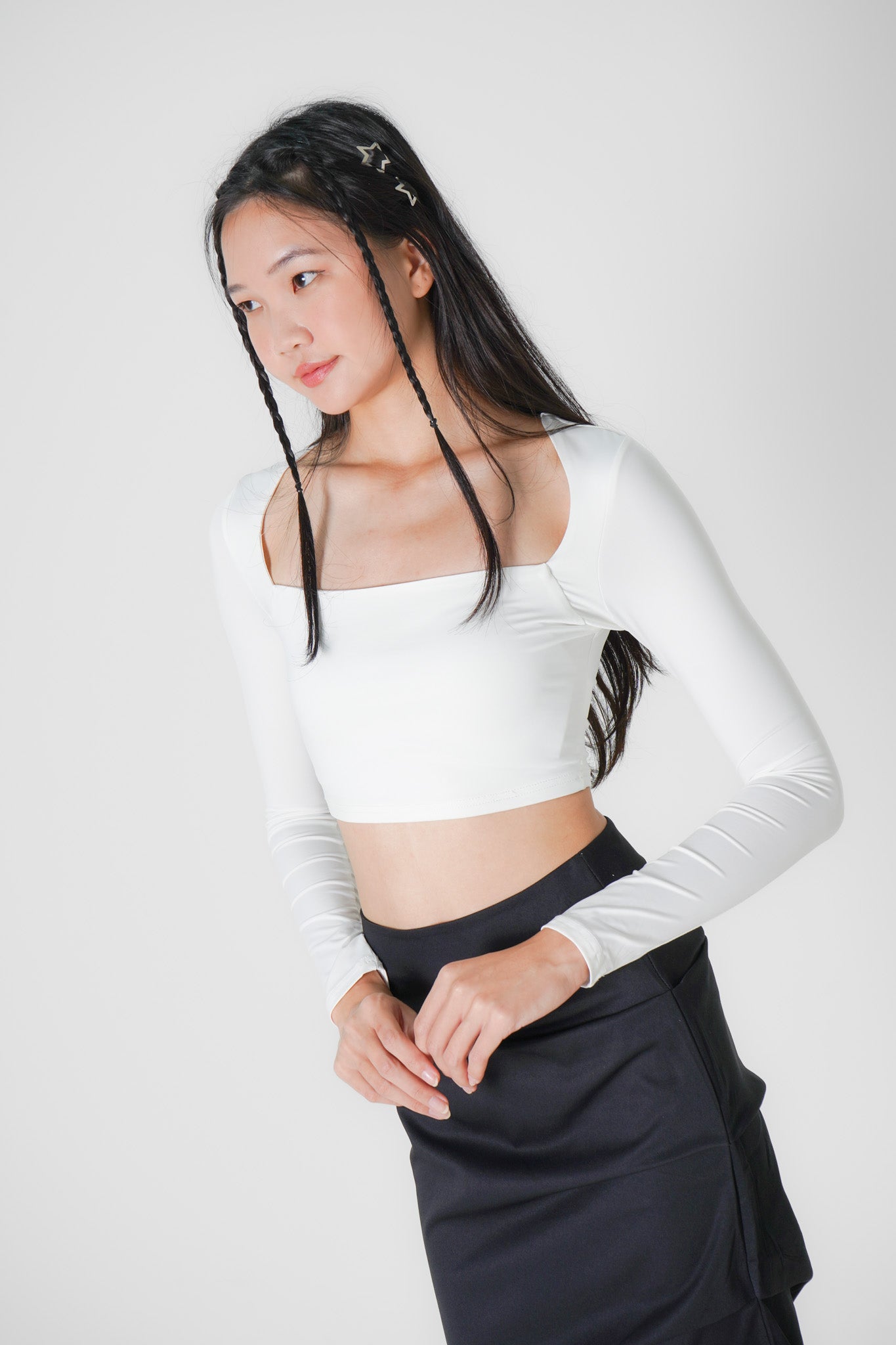 Shea long sleeve crop top (White)