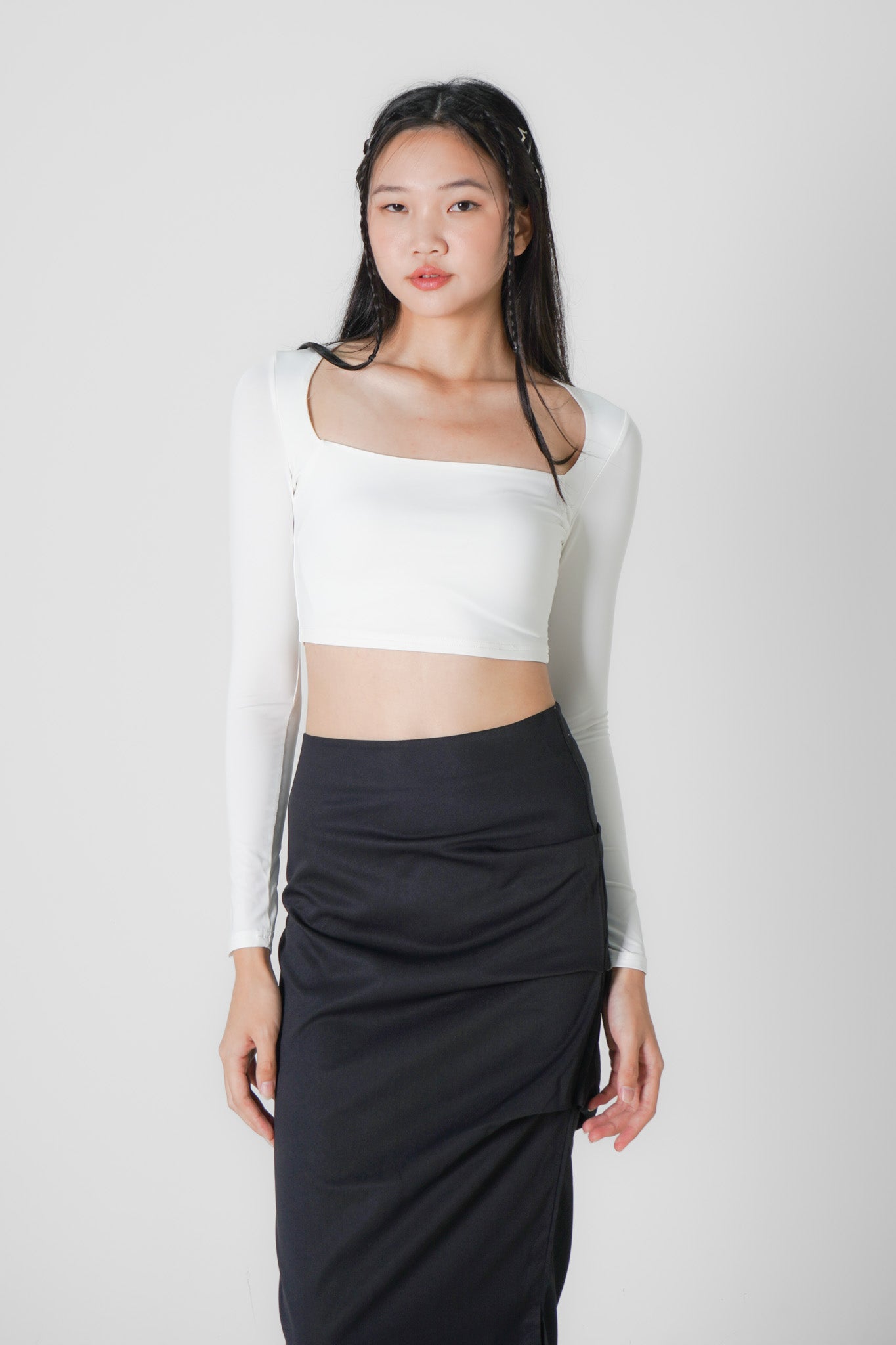 Shea long sleeve crop top (White)