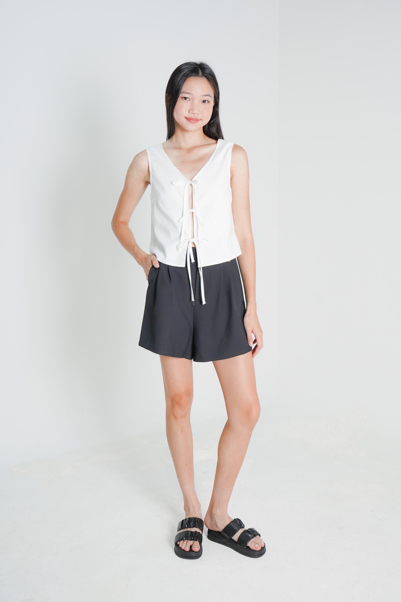 Mandy Sleeveless Tie Front Top (White)