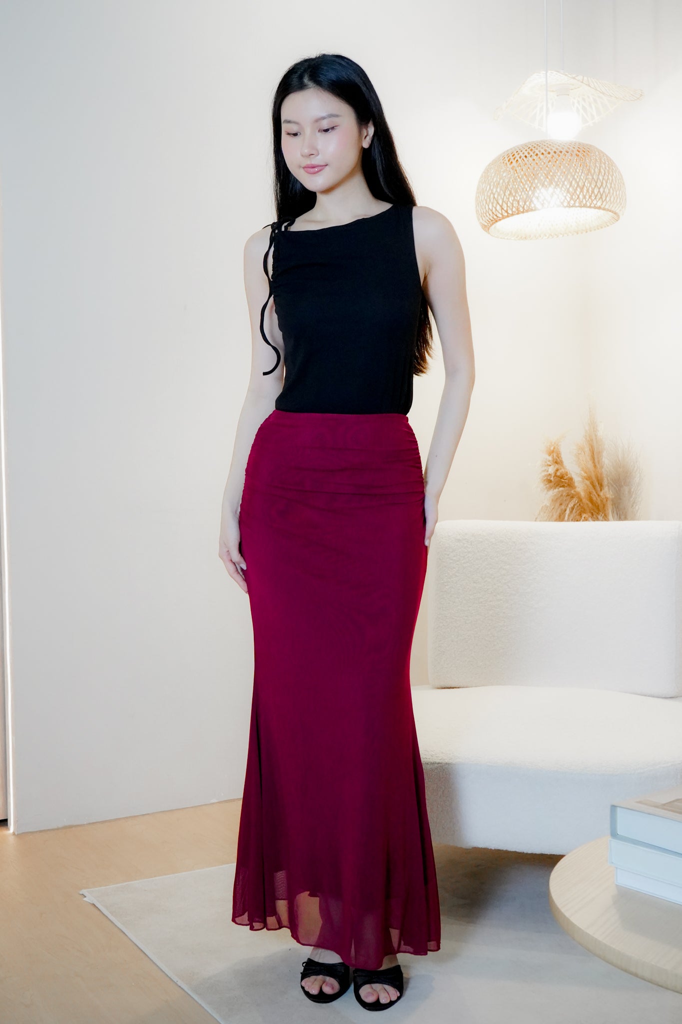 Jemma Asymmetrical draped top with strap (one side) (Black)