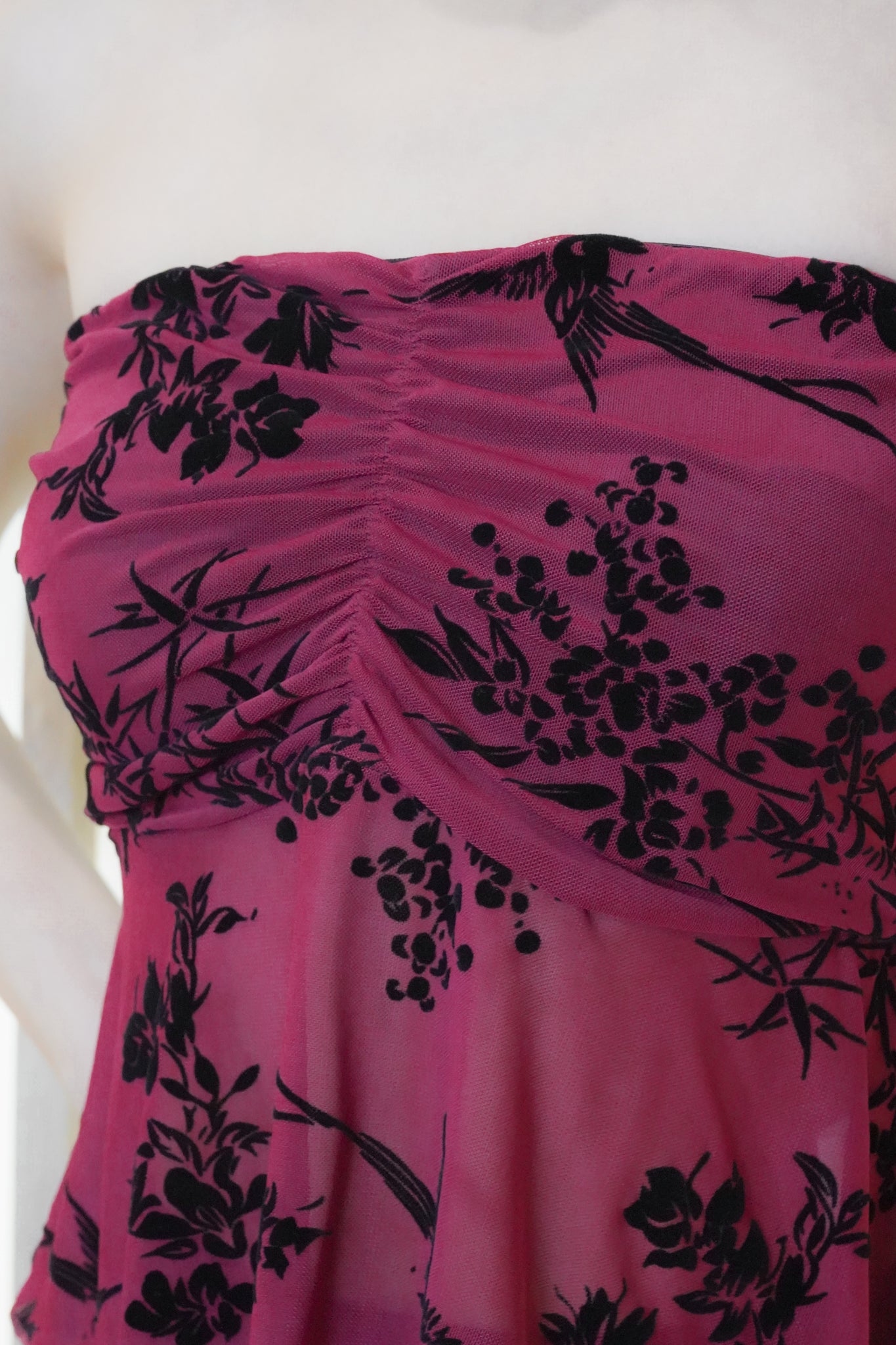 Jia Mesh Floral Top (with removable straps) (Red)