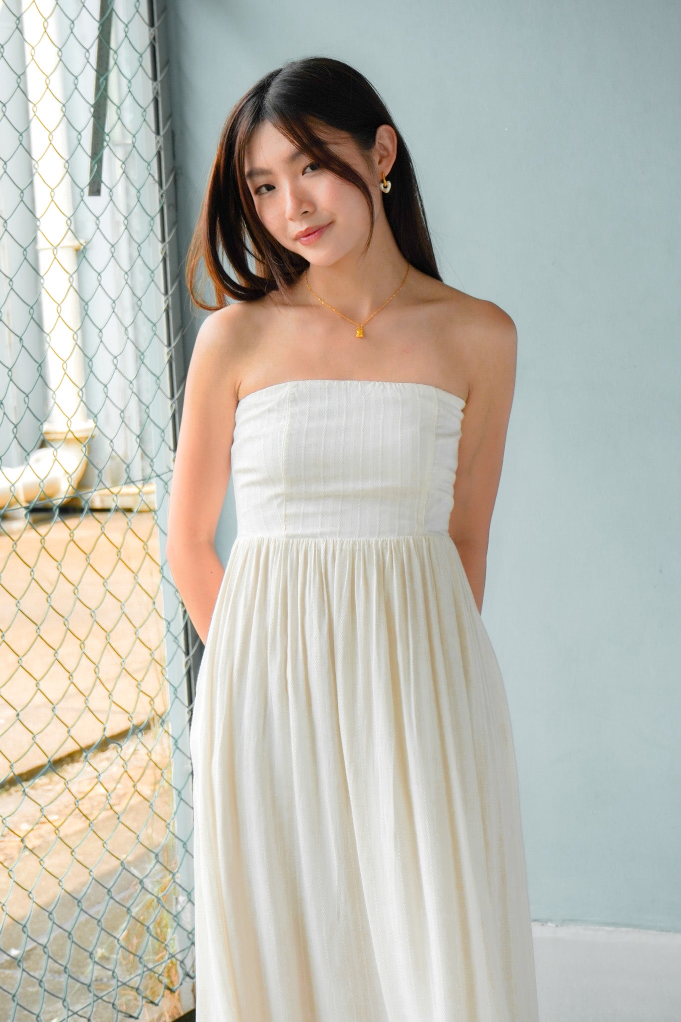 Sophia Tube Gathered Dress (Cream)