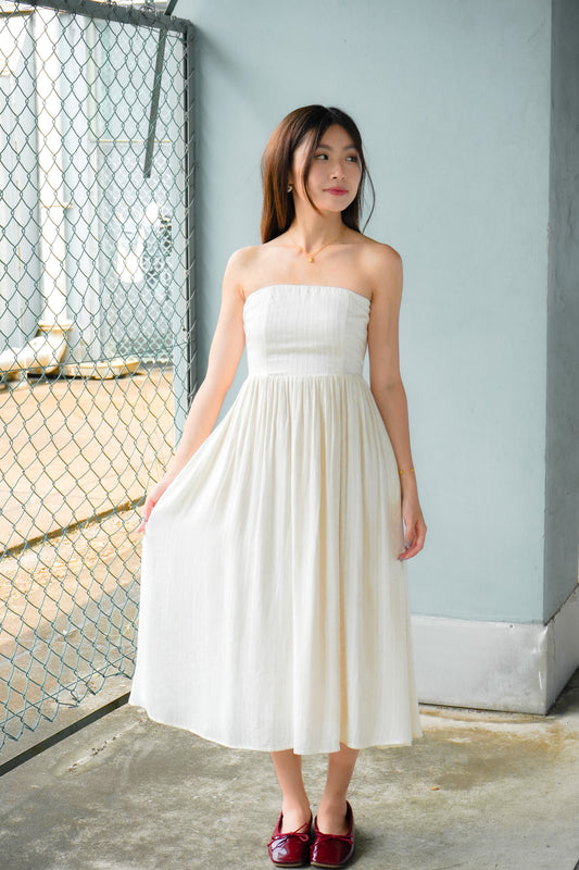 Sophia Tube Gathered Dress (Cream)