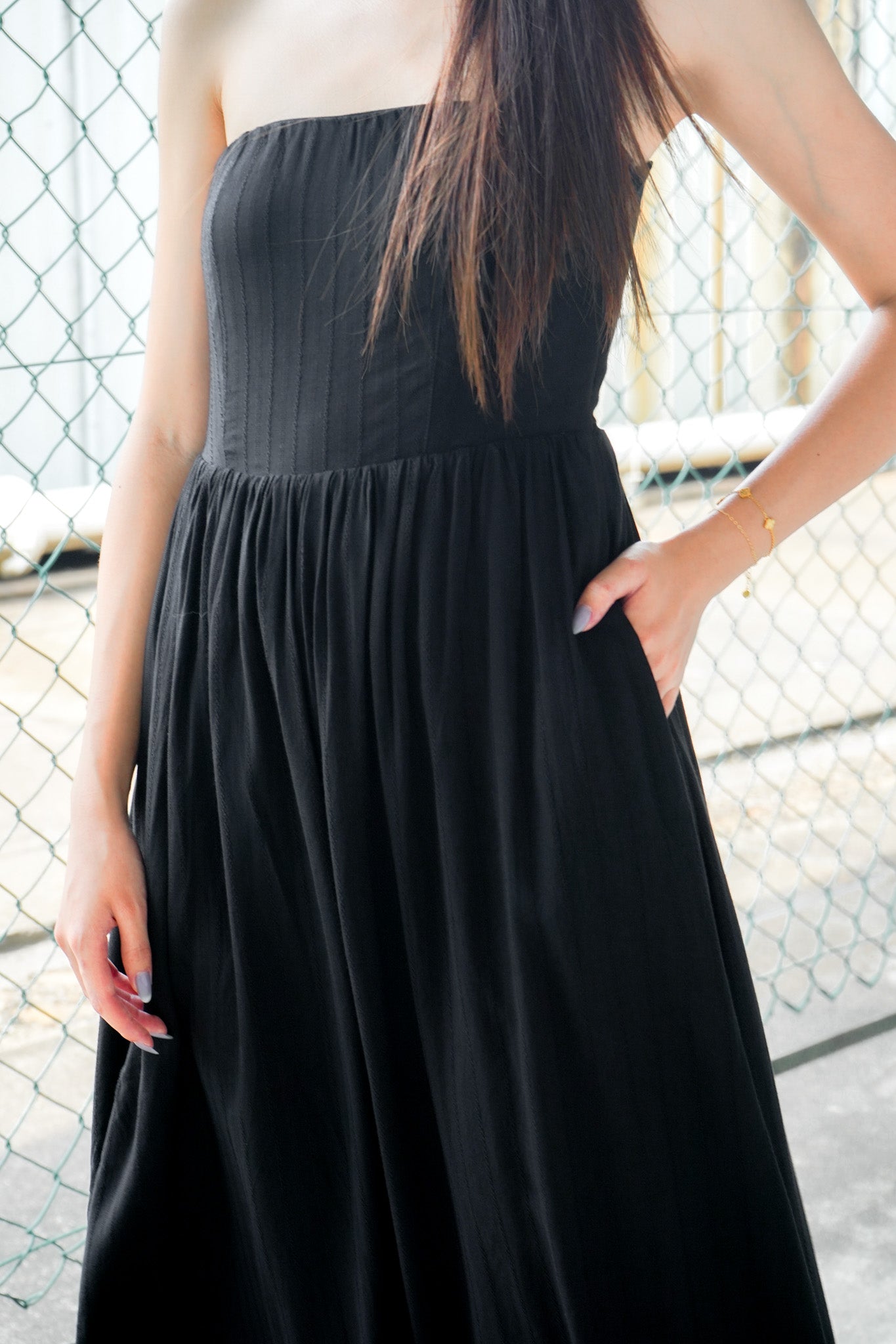 Sophia Tube Gathered Dress (Black)