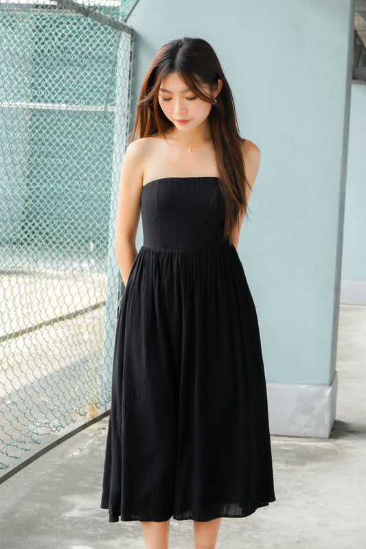 Sophia Tube Gathered Dress (Black)