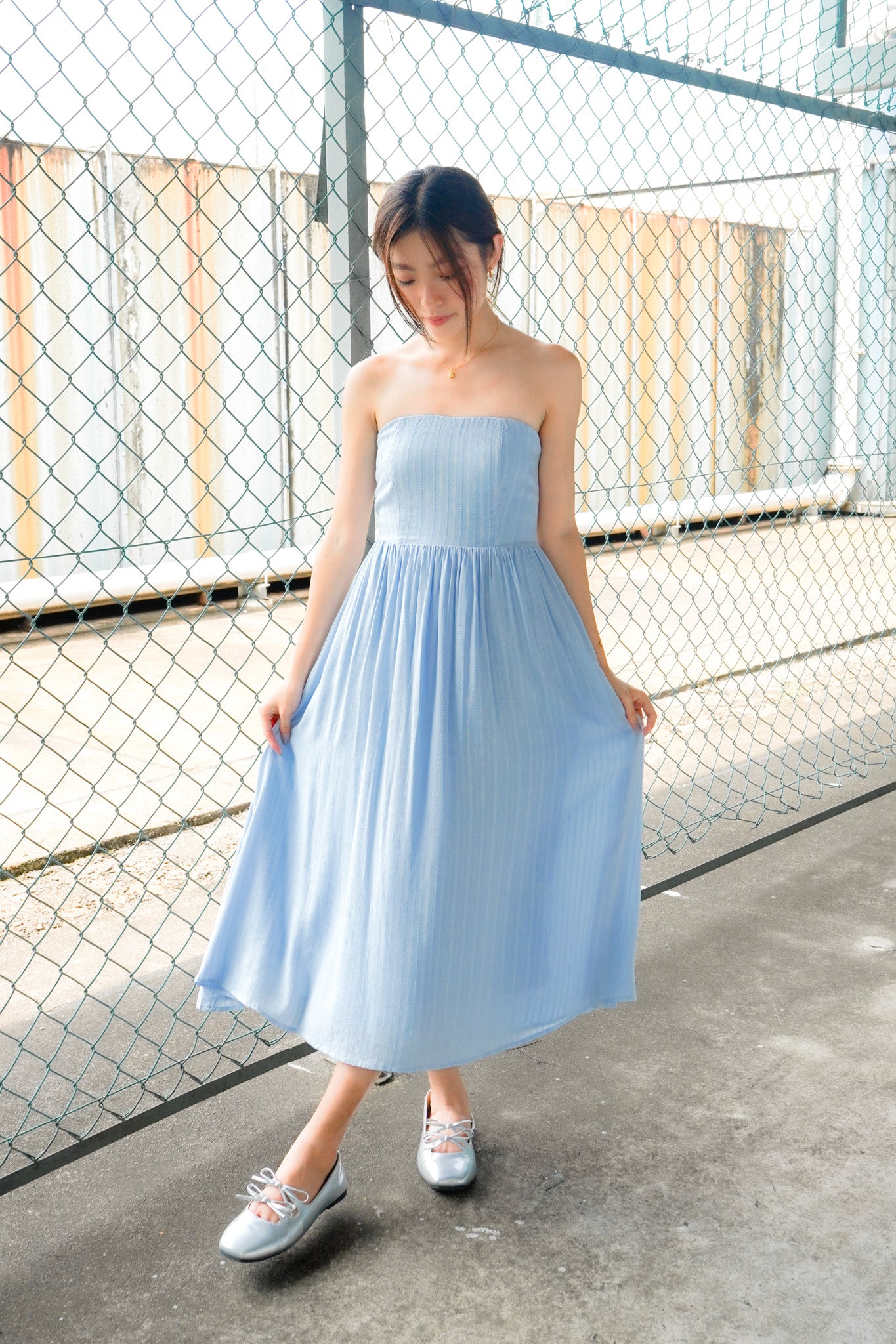 Sophia Tube Gathered Dress (Pastel Blue)