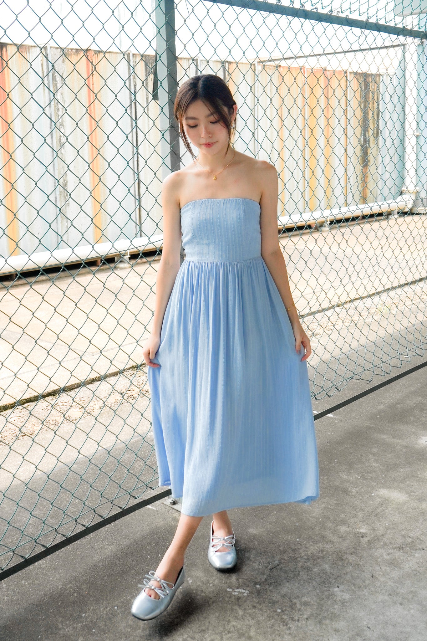 Sophia Tube Gathered Dress (Pastel Blue)