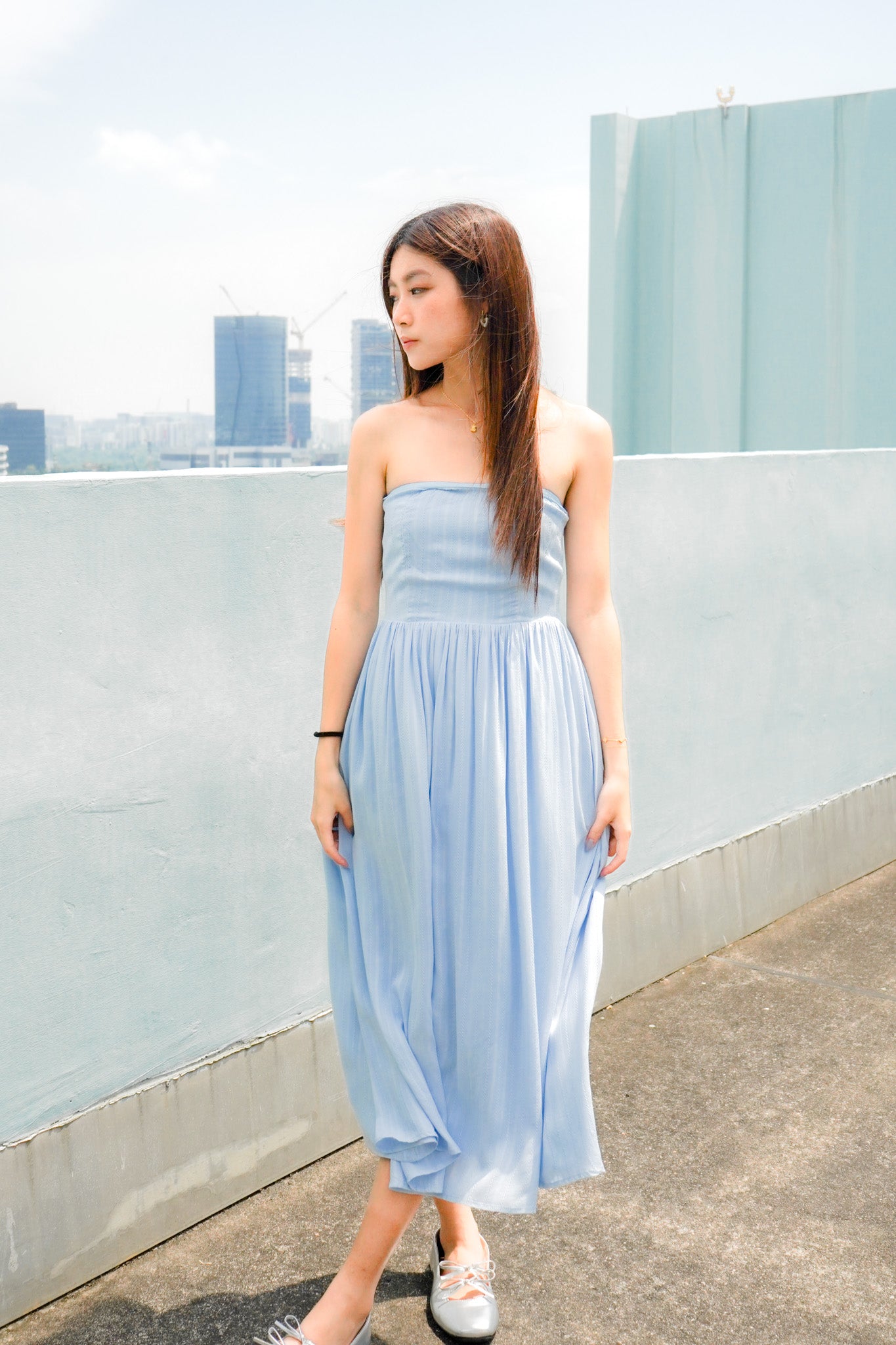 Sophia Tube Gathered Dress (Pastel Blue)