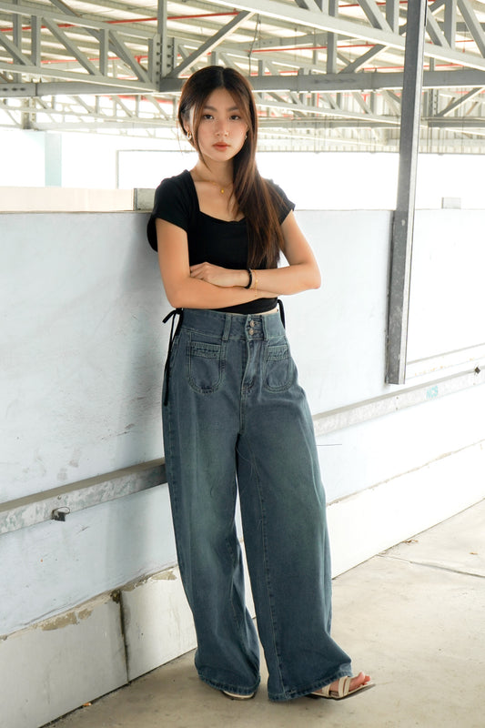Ava High waisted dark denim wide leg jeans