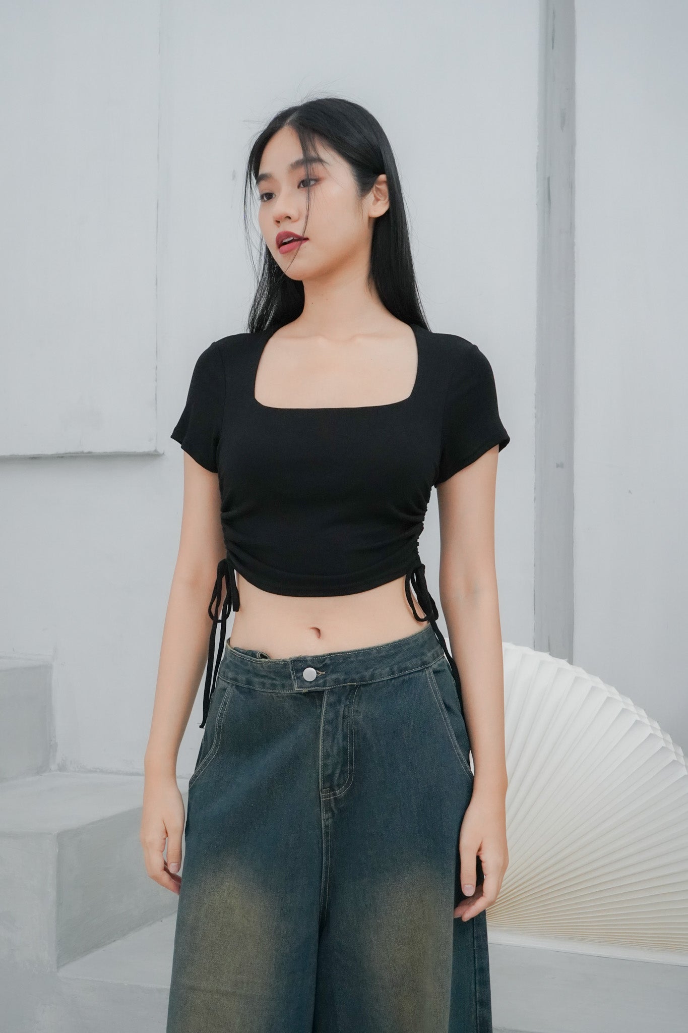 Sloan Padded Square neck Top (Black)