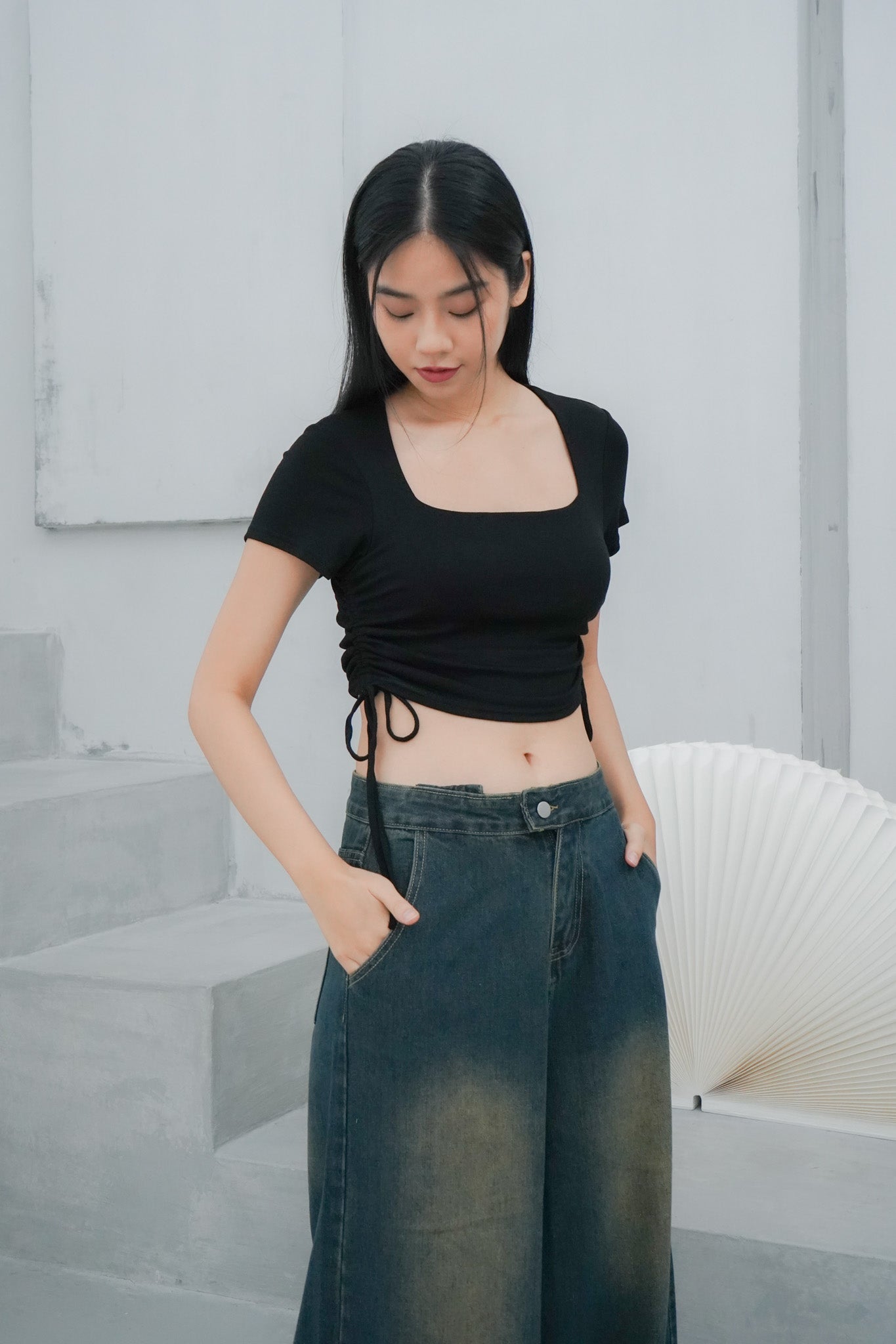 Sloan Padded Square neck Top (Black)