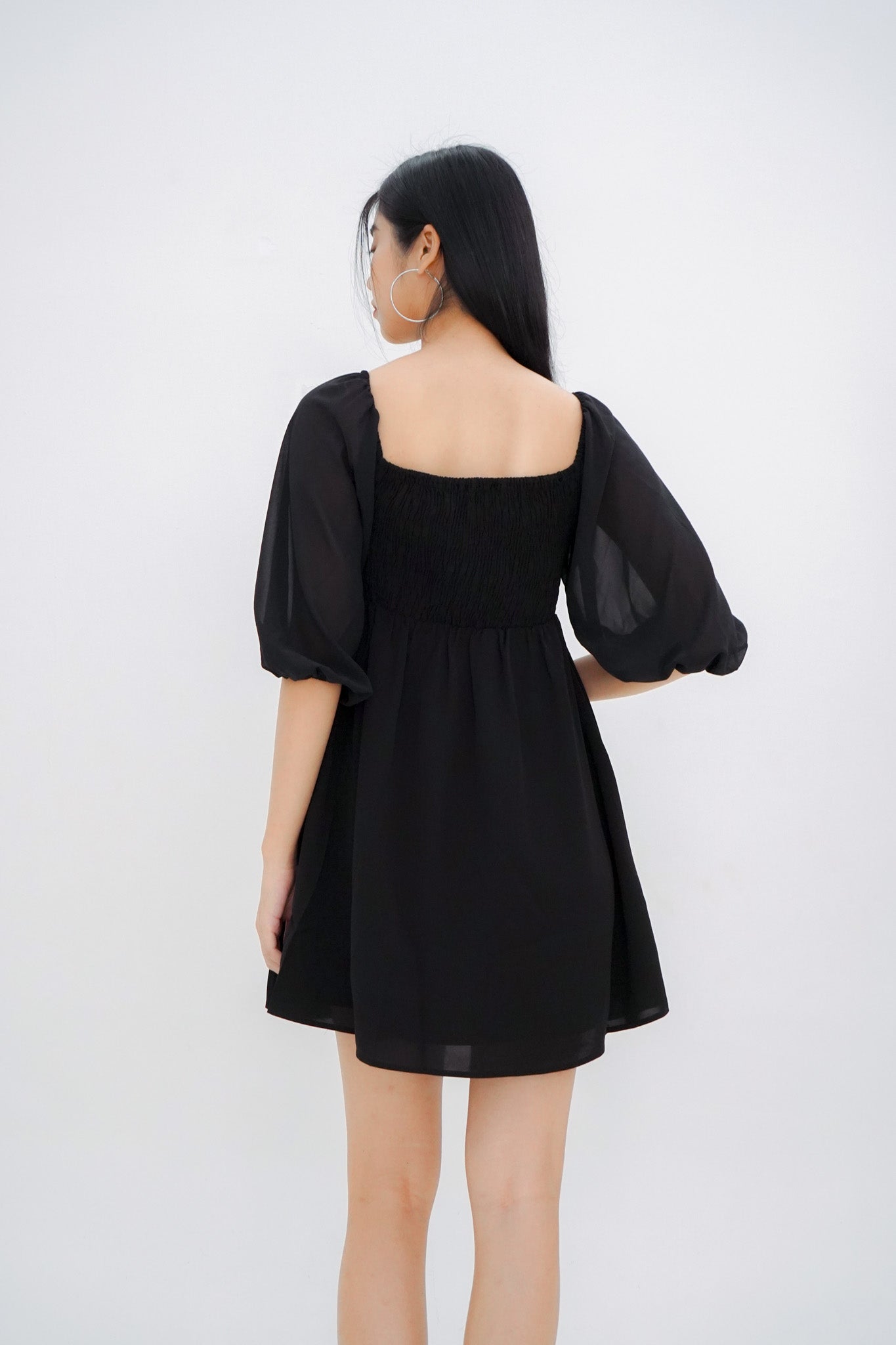 Sienna Half-sleeve Babydoll Dress (Black)