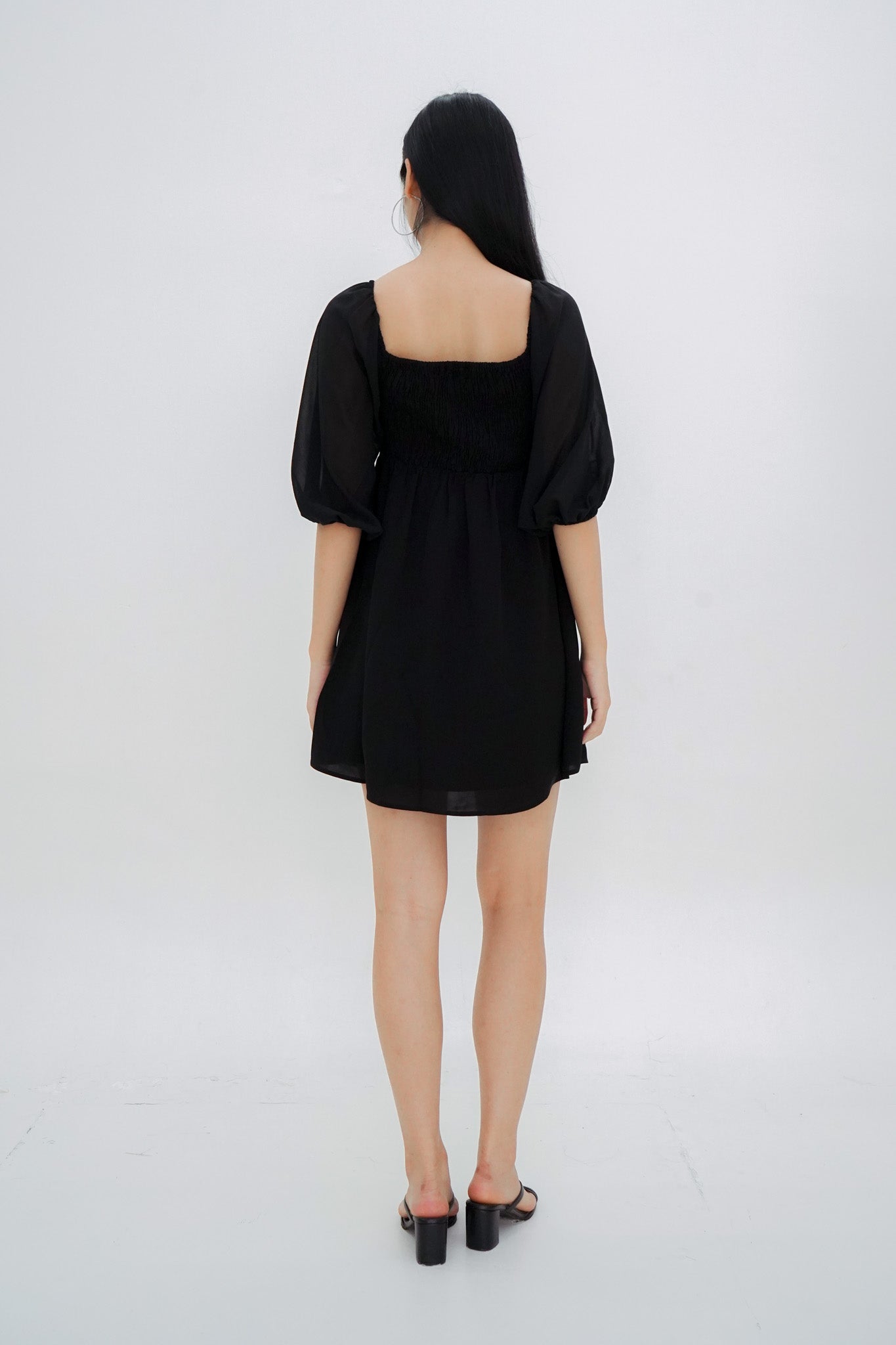 Sienna Half-sleeve Babydoll Dress (Black)