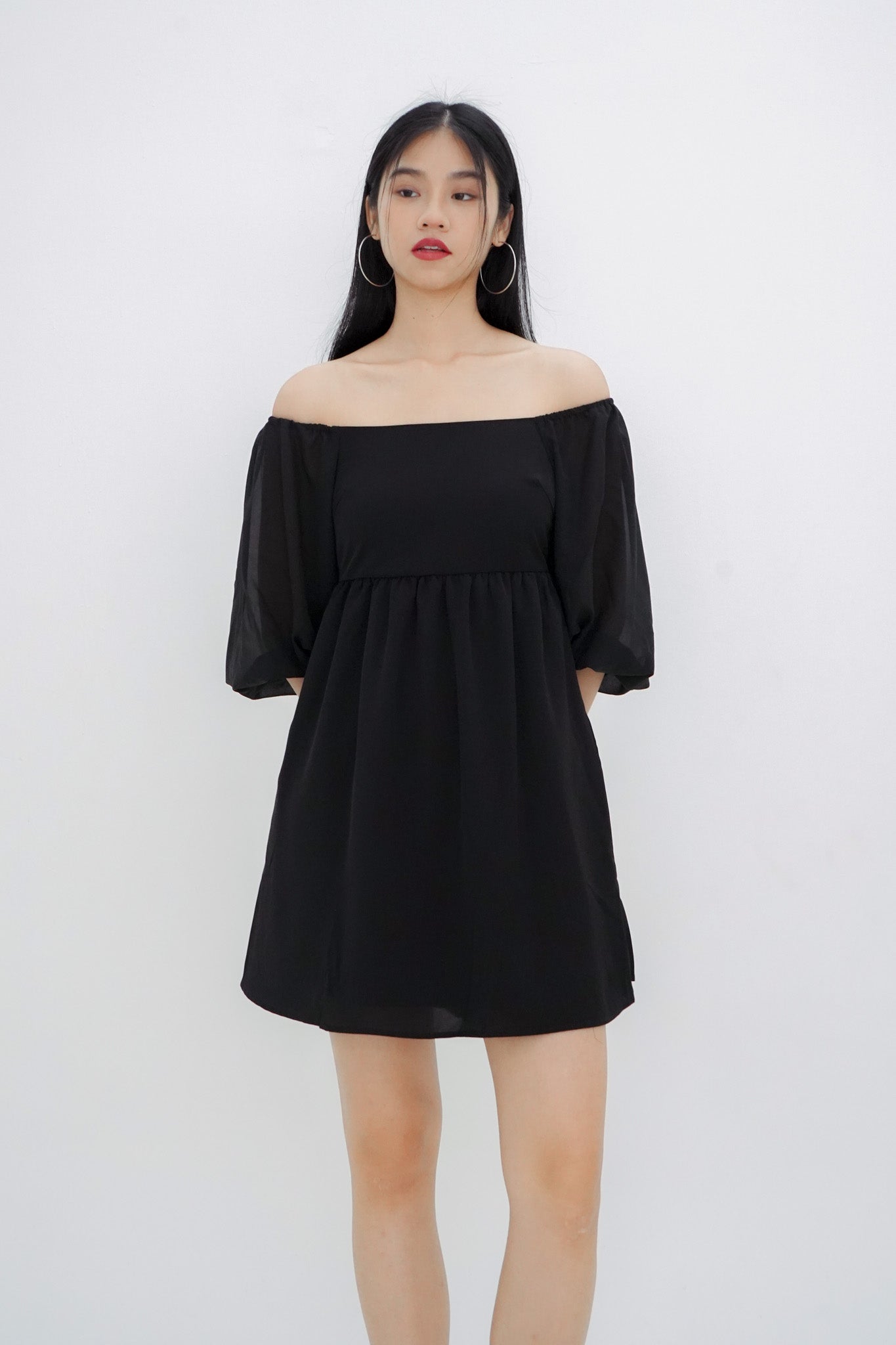 Sienna Half-sleeve Babydoll Dress (Black)
