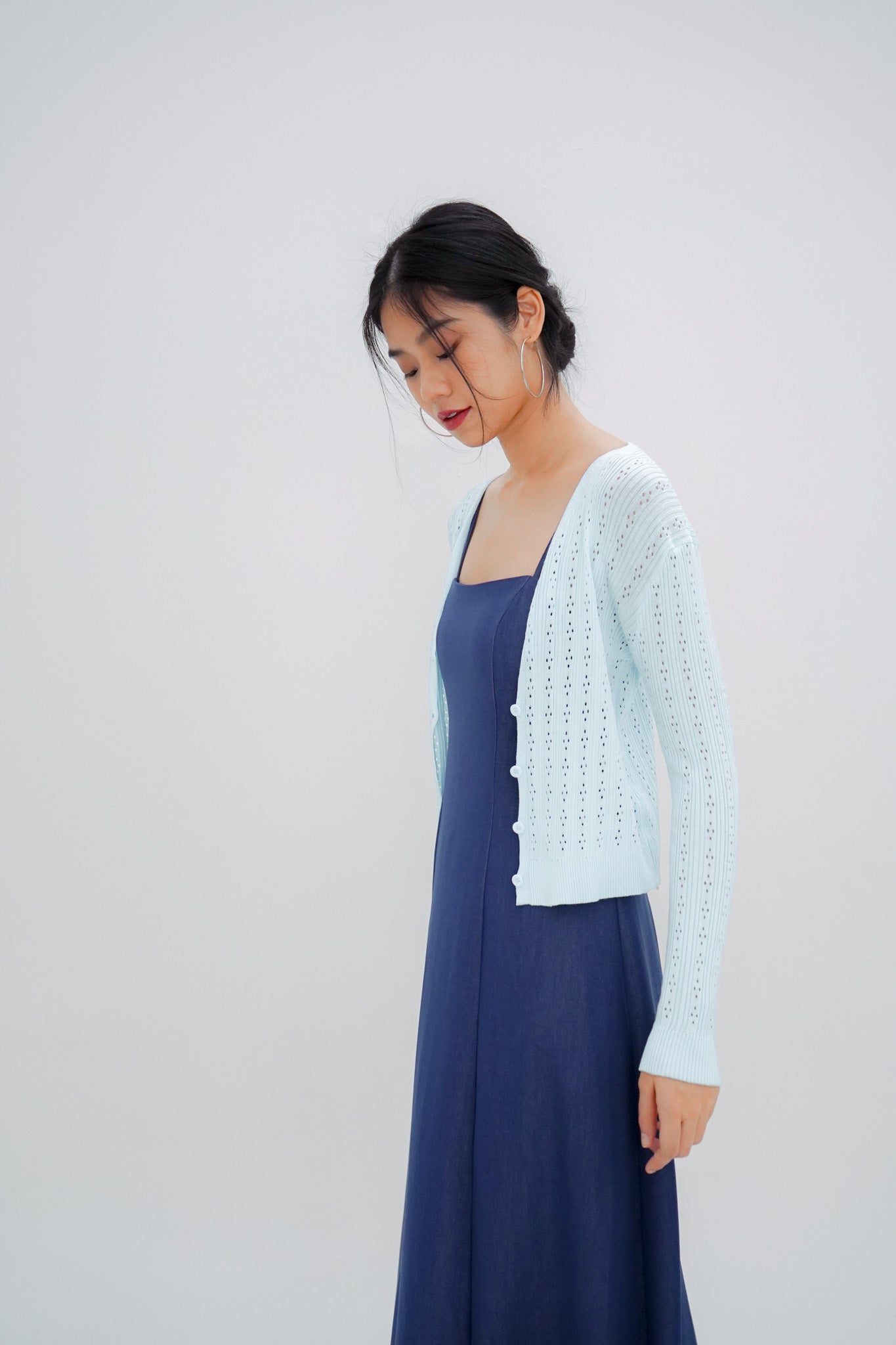 Gracia Pointelle Knit Cardigan (Sky)