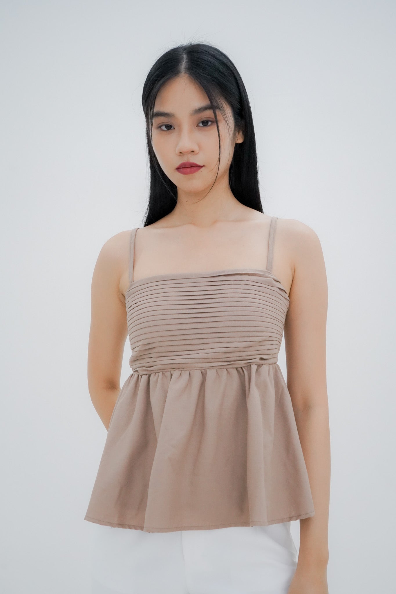 Emi Pleated Babydoll Top (Khaki)