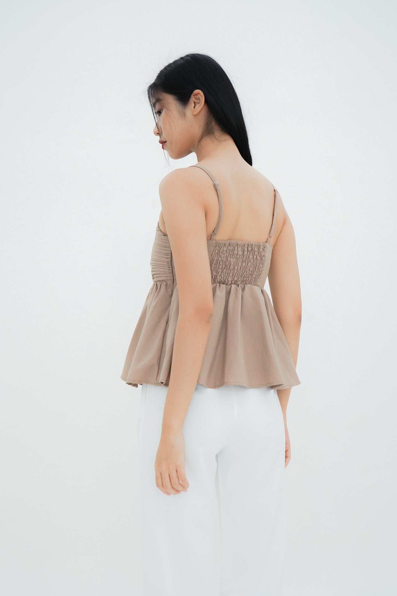 Emi Pleated Babydoll Top (Khaki)