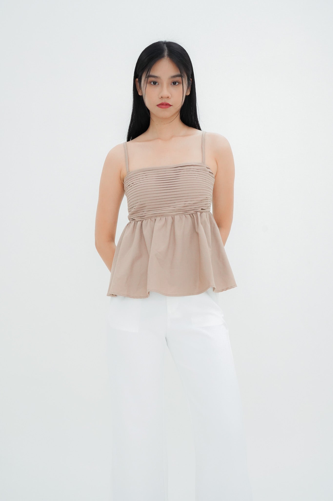 Emi Pleated Babydoll Top (Khaki)