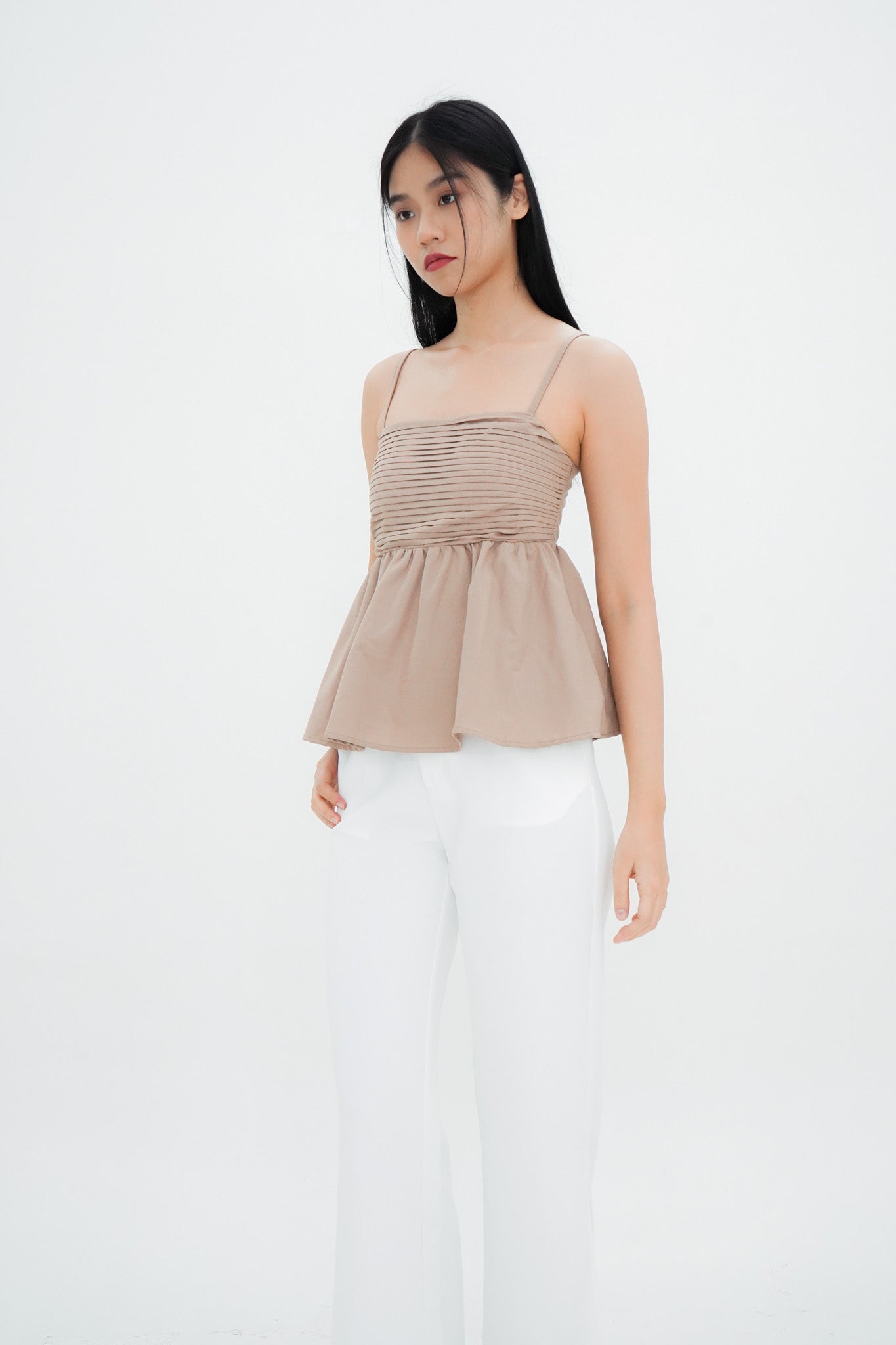 Emi Pleated Babydoll Top (Khaki)