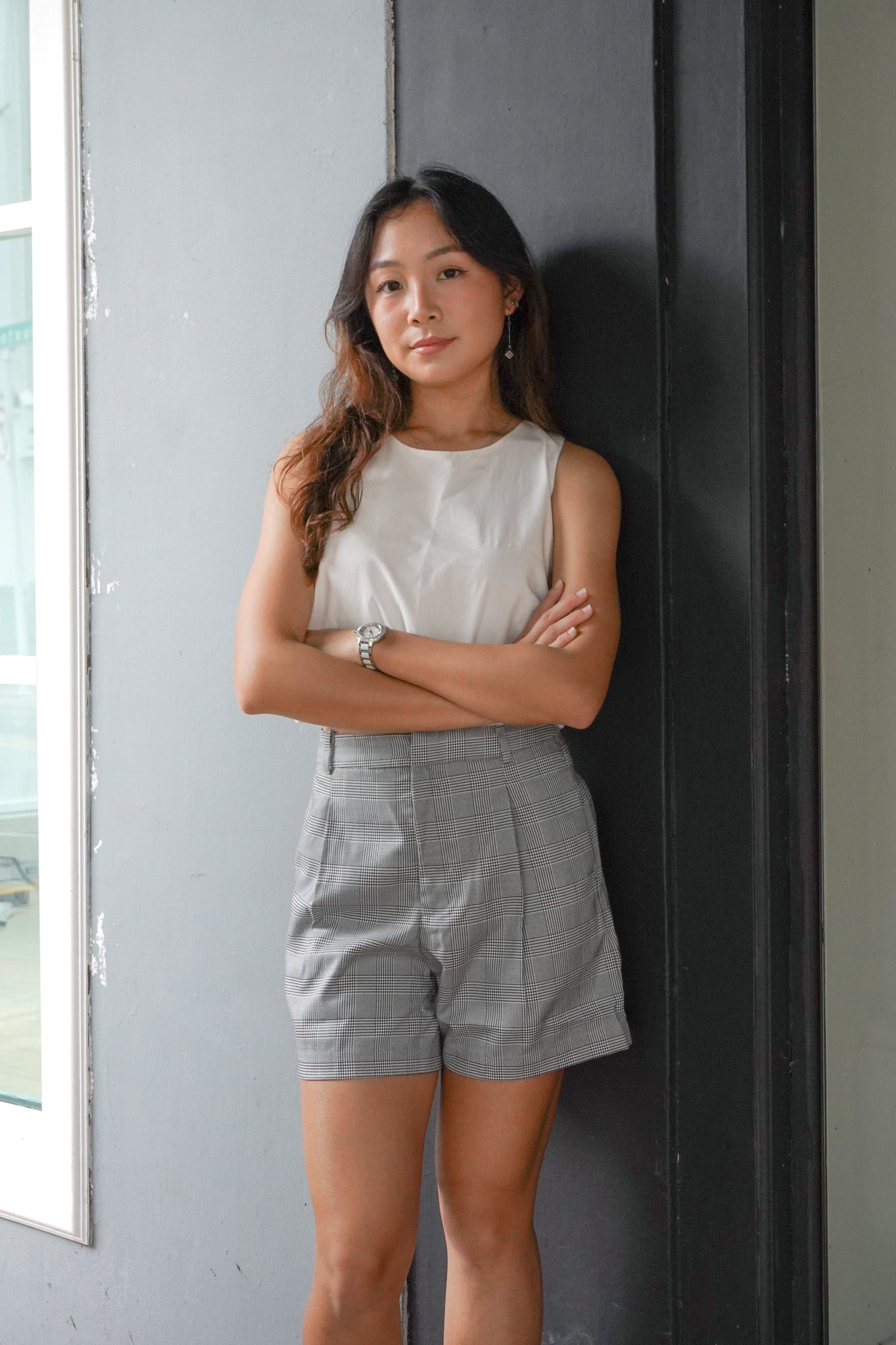 Vida Grey Checkered Shorts