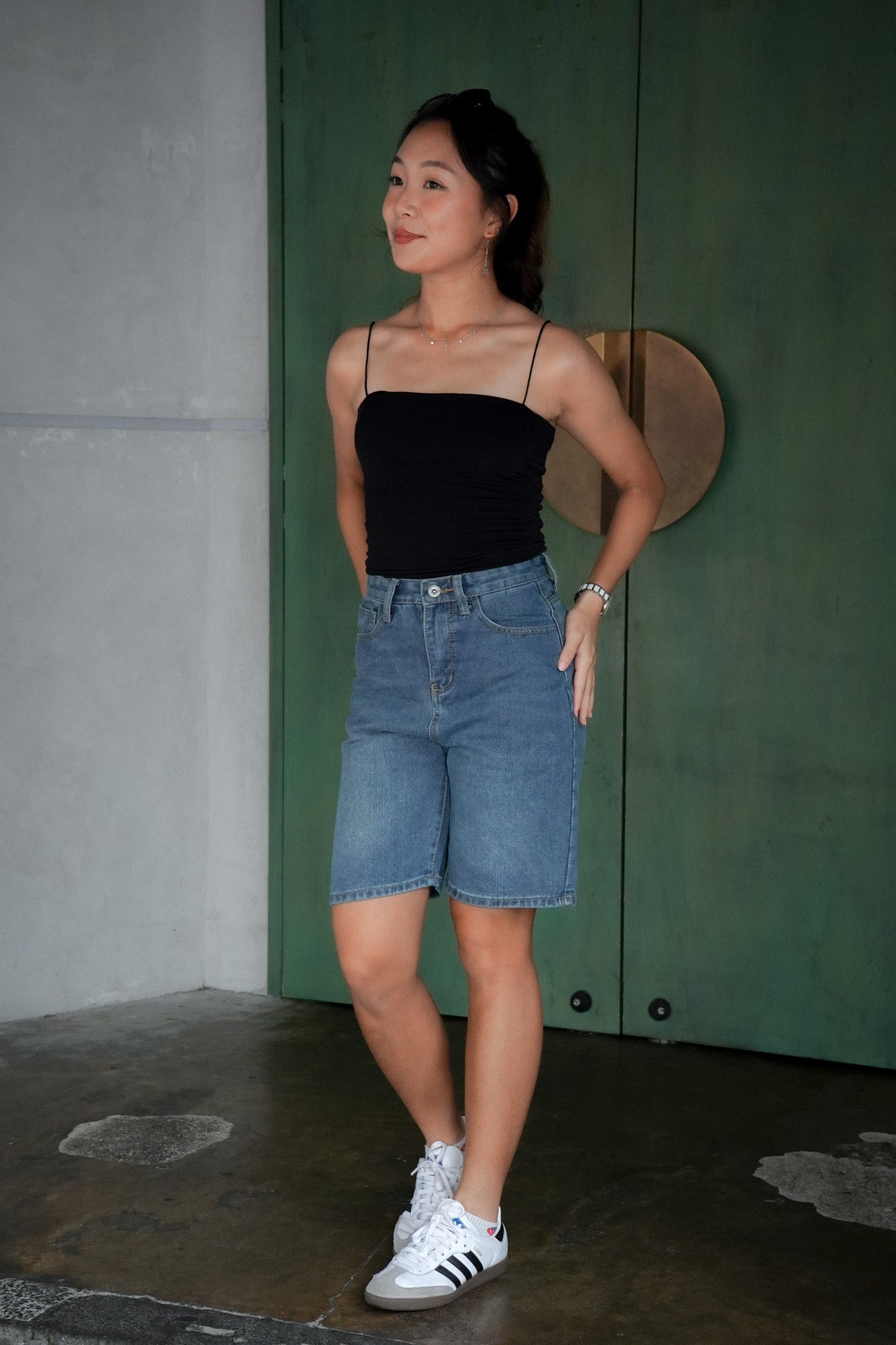 Una Vintage High Waist Denim Jorts (Denim Blue)