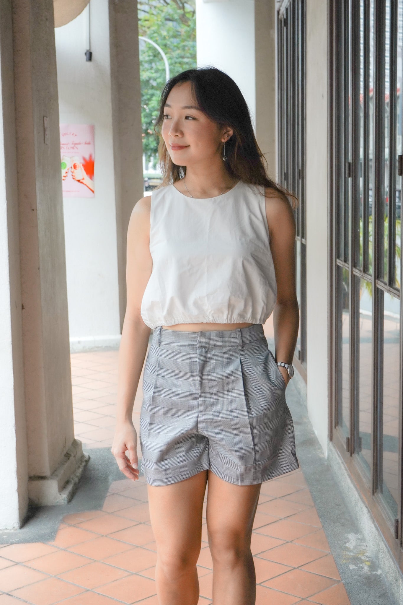 Vida Grey Checkered Shorts