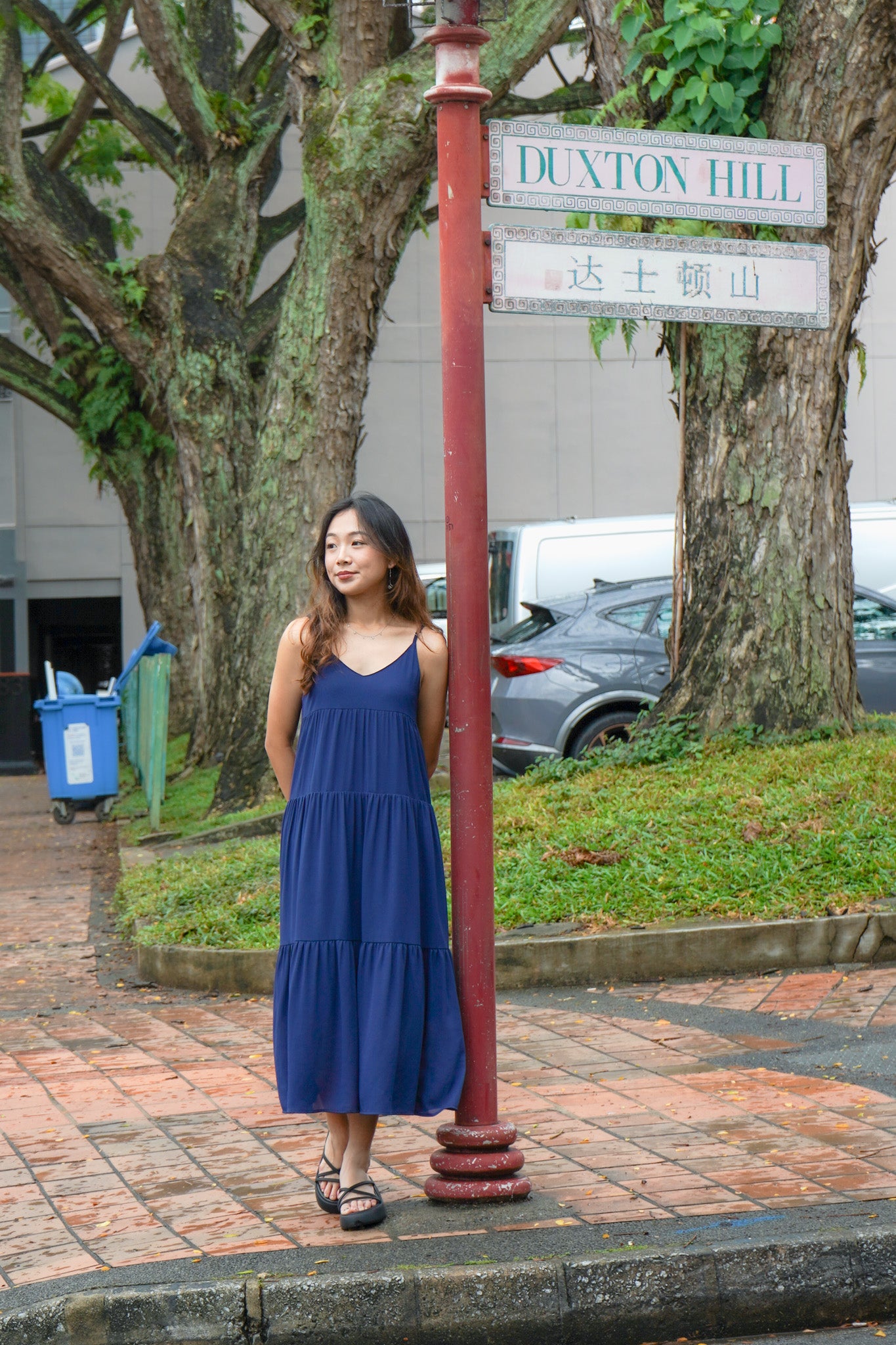 Emma Flowy Ruffles V-neck Navy Maxi Dress