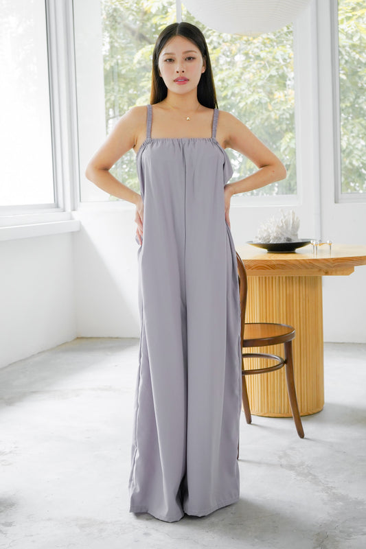 Tessa Elastic Strap Wide Leg Jumpsuit (Grey)